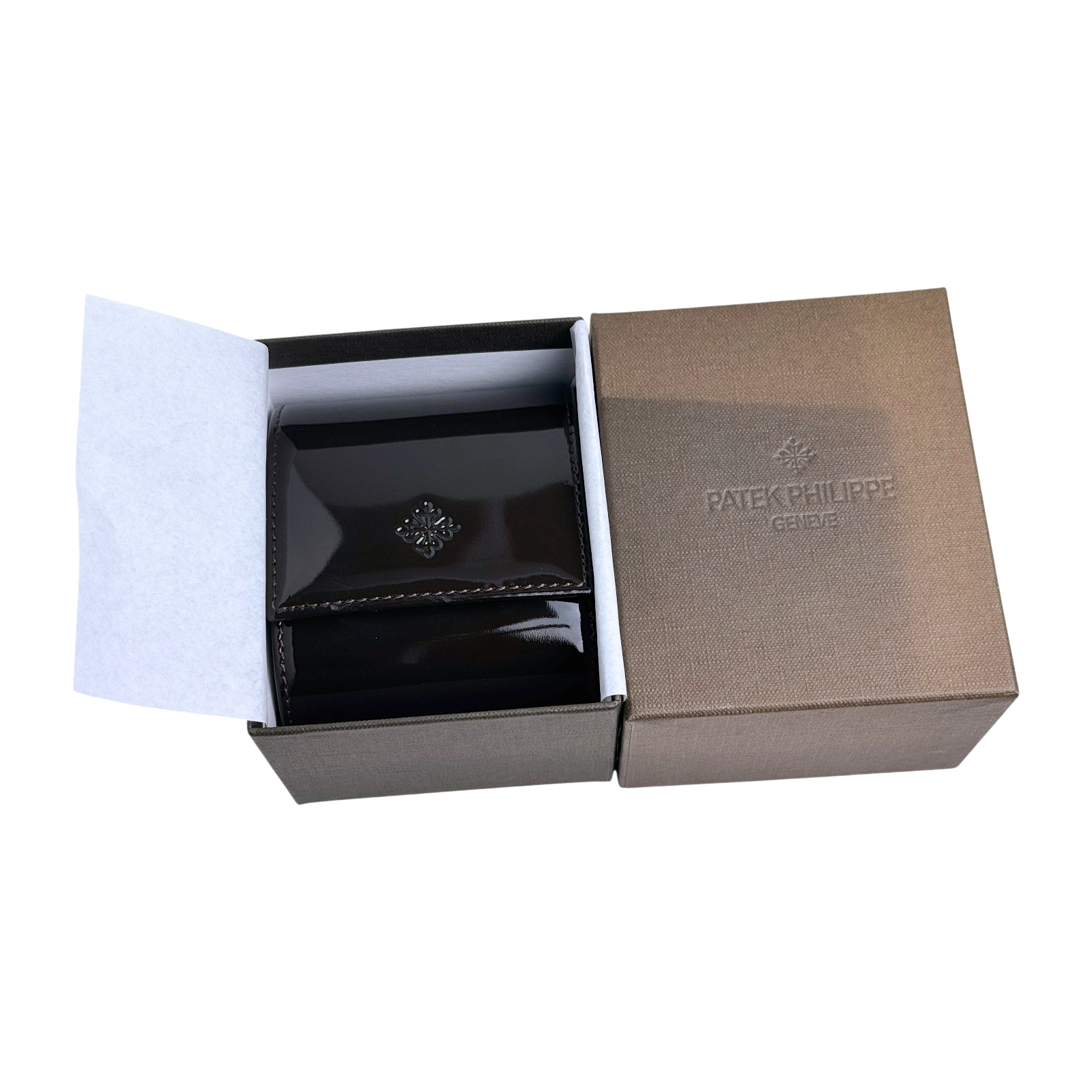 Patek Philippe Uhrenetui Etui Reiseetui Box Braun Lackoptik travel case pouch