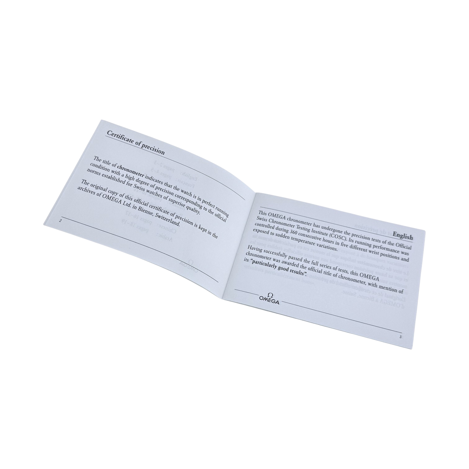 Omega Chronometerzertifikat chronometer certificate Certificate of precision