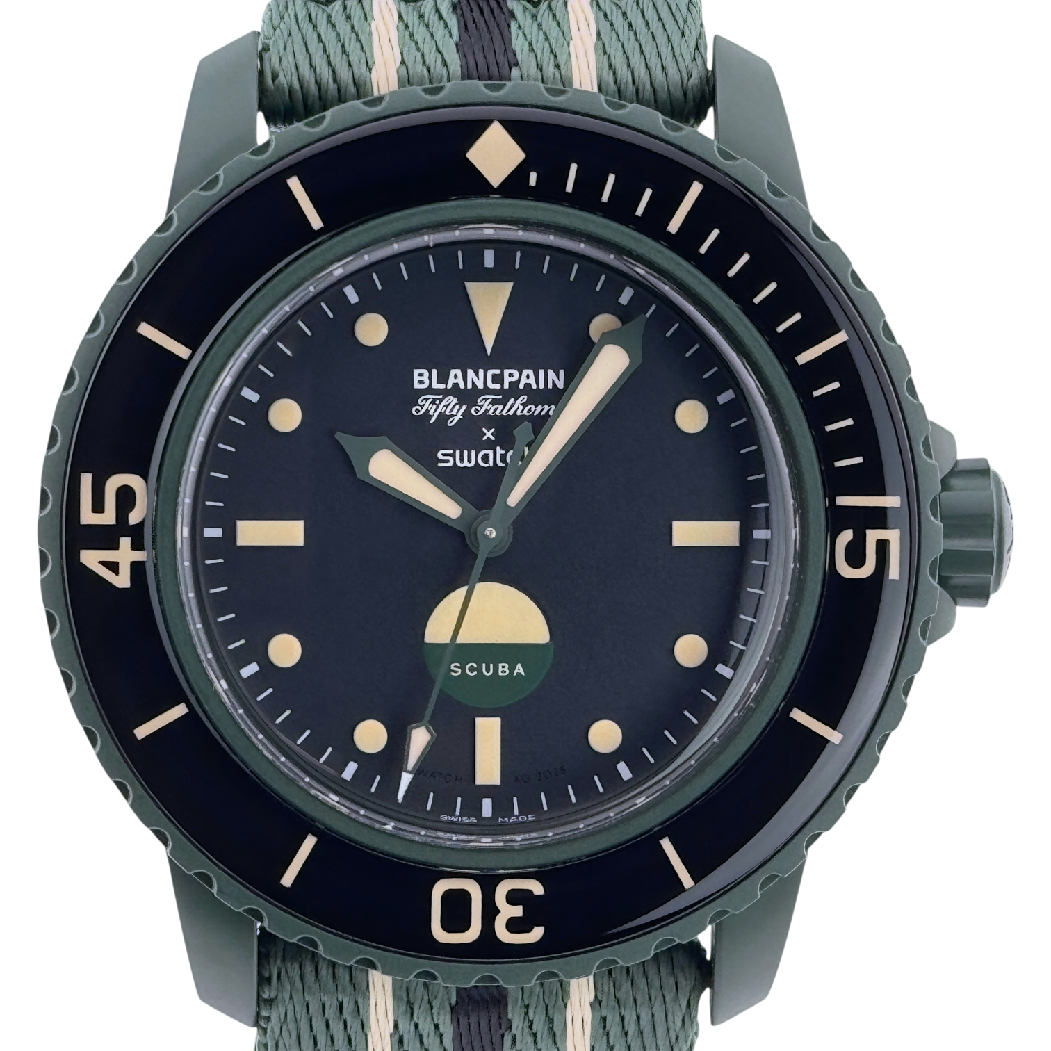 Swatch x Blancpain Scuba Fifty Fathoms Green Abyss Armbanduhr Ref. SO35G100