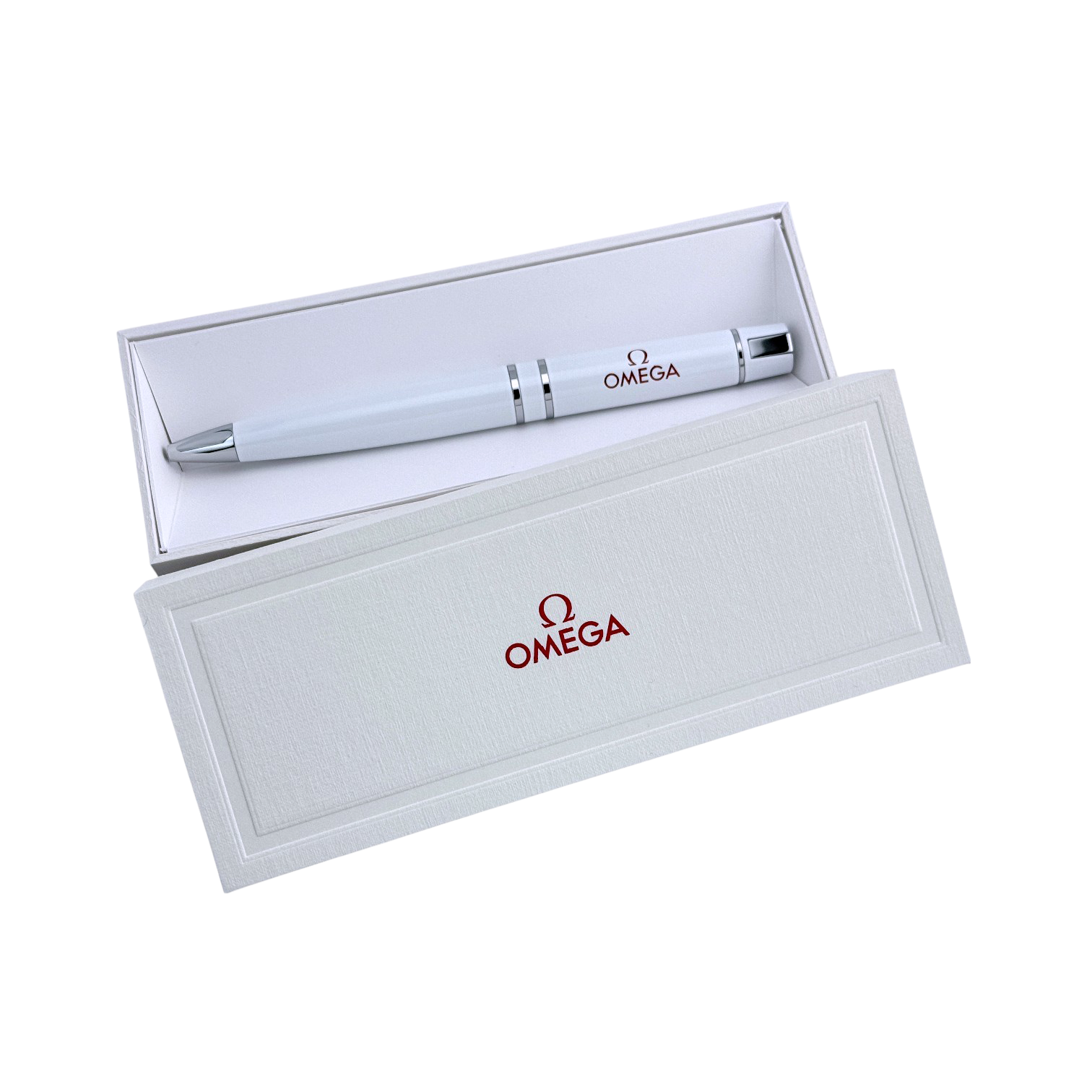 Omega Kugelschreiber Kuli Stift Schreiber Weiß ballpoint pen white