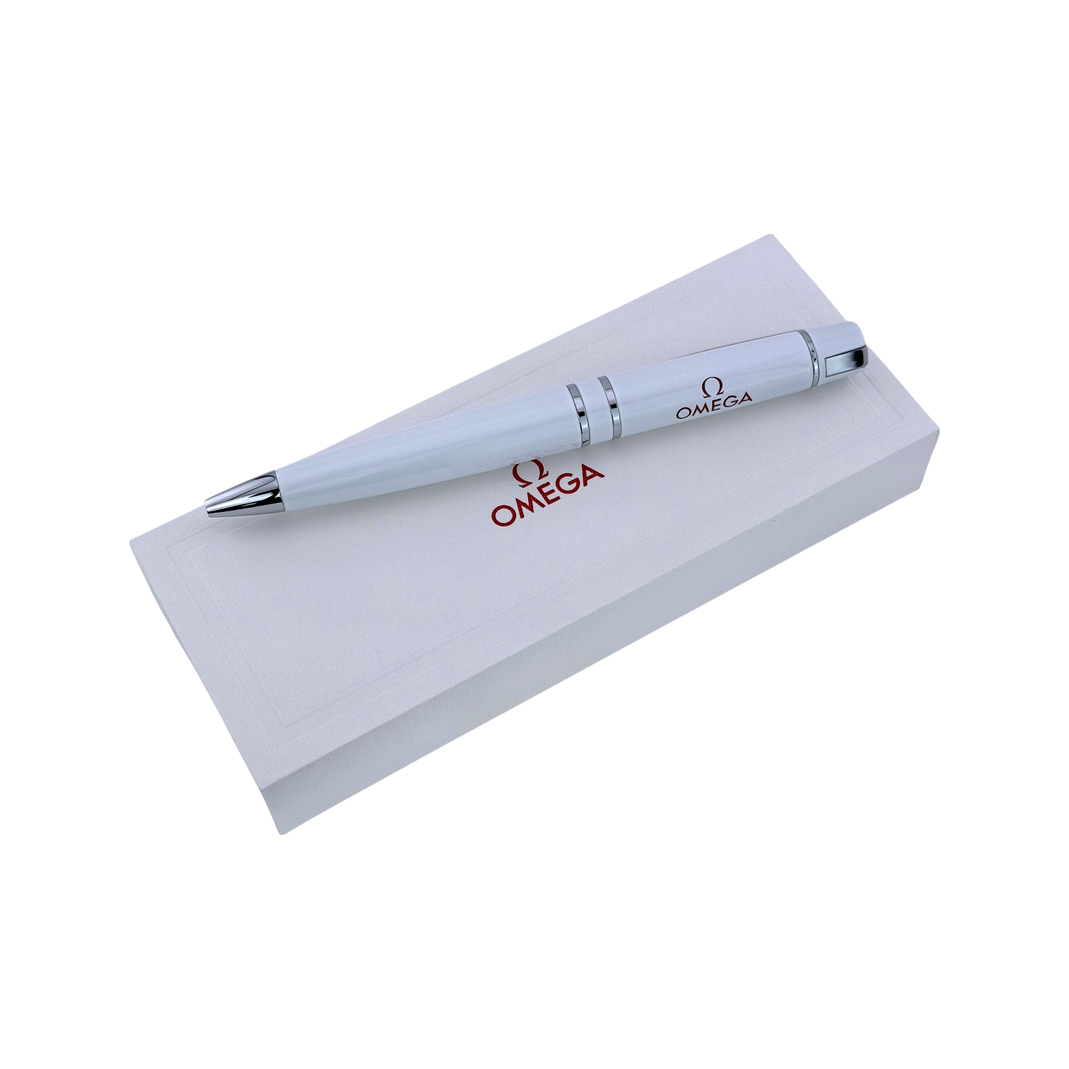 Omega Kugelschreiber Kuli Stift Schreiber Weiß ballpoint pen white