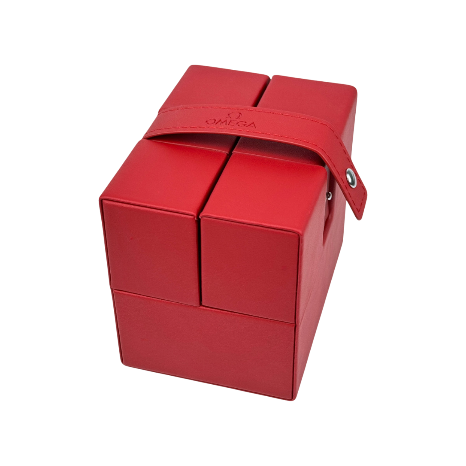 Omega Uhrenetui Etui Reiseetui Reisebox Box Roter Schriftzug travel pouch case