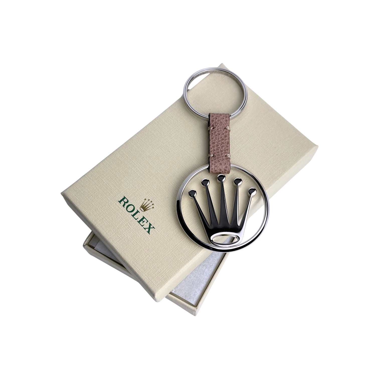 Rolex Edelstahl, Leder Schlüsselanhänger Anhänger in Silber, Braun