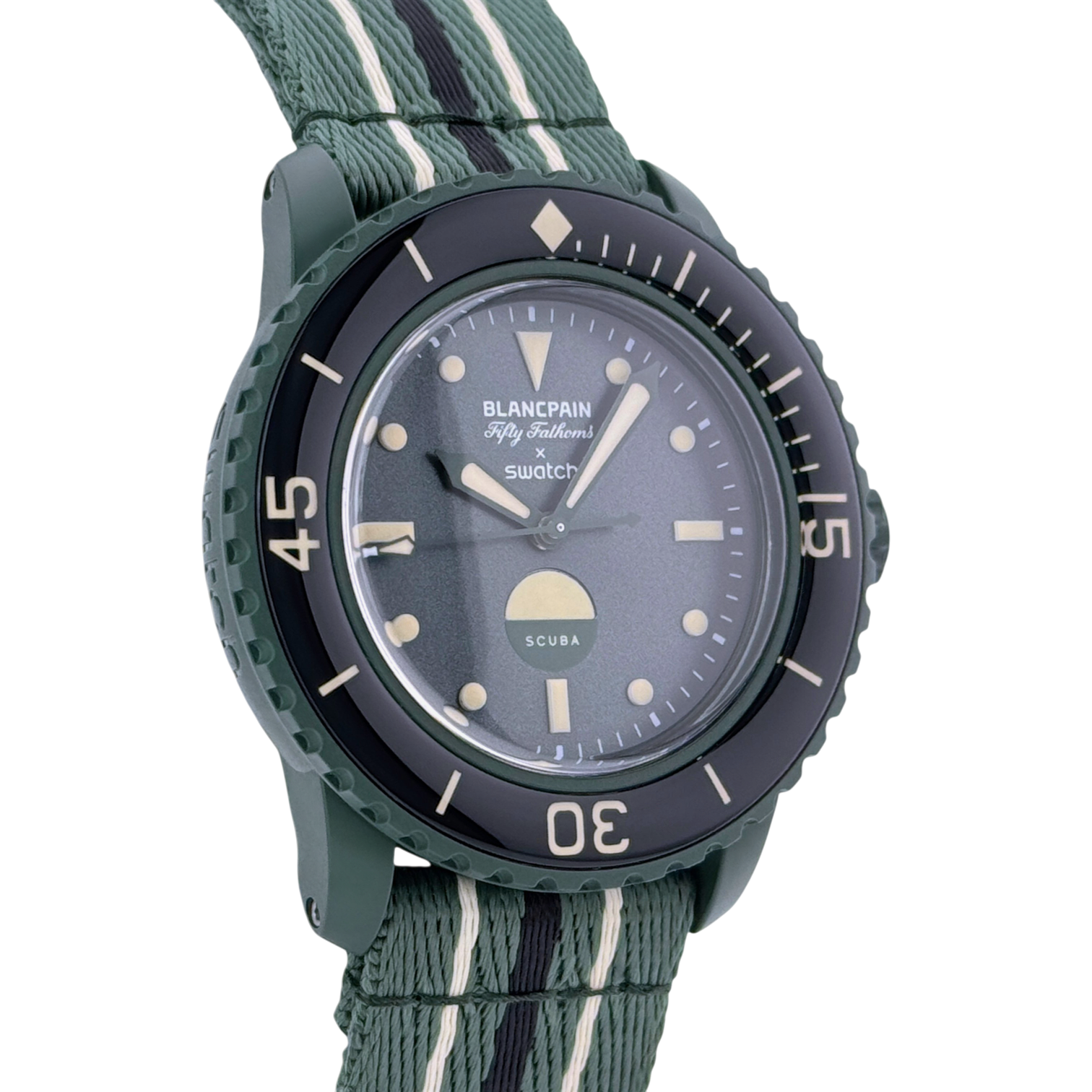 Swatch x Blancpain Scuba Fifty Fathoms Green Abyss Armbanduhr Ref. SO35G100