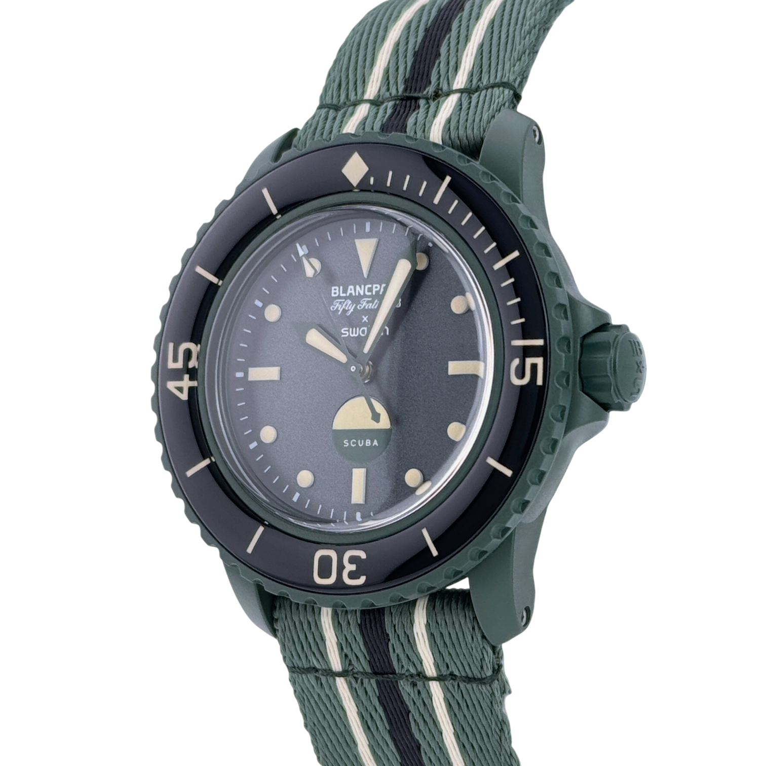 Swatch x Blancpain Scuba Fifty Fathoms Green Abyss Armbanduhr Ref. SO35G100