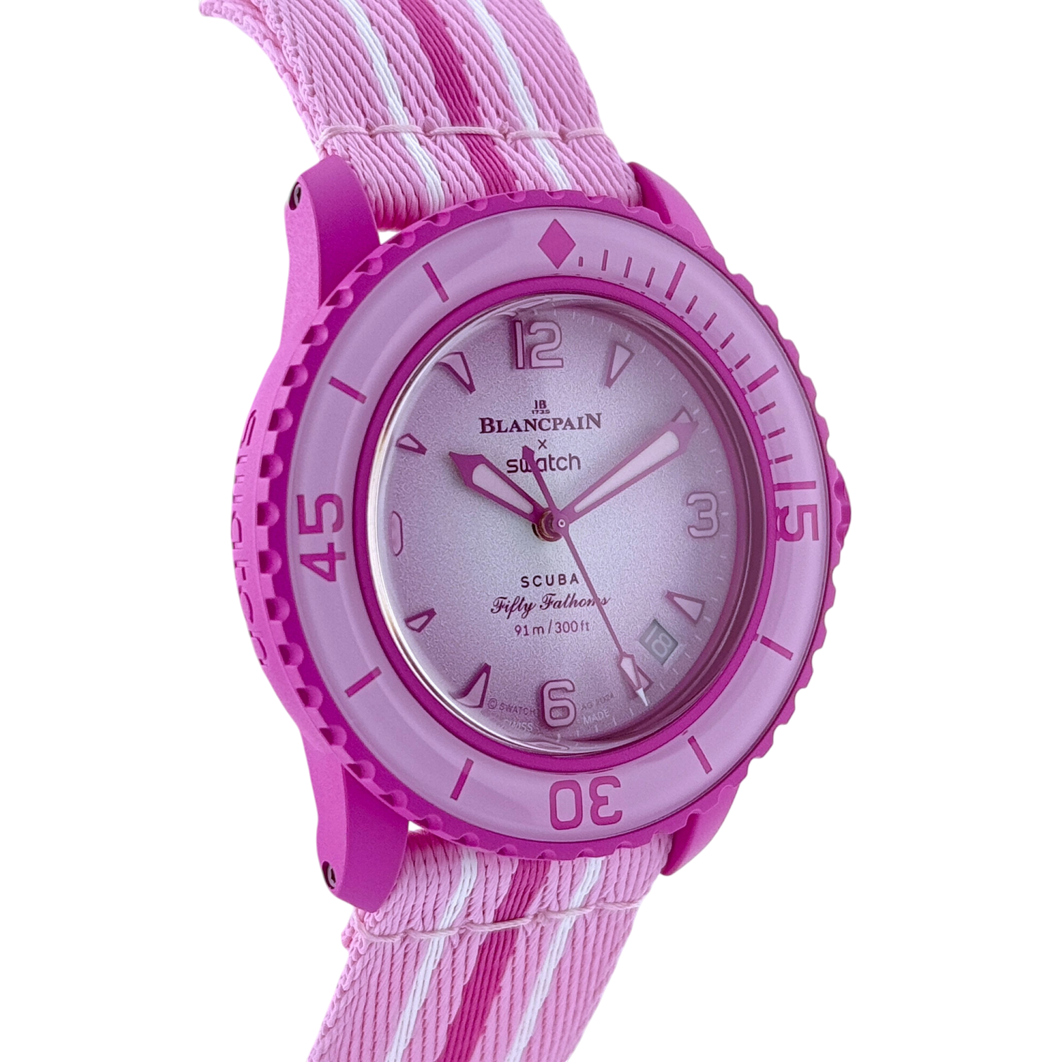 Swatch x Blancpain Scuba Fifty Fathoms Pink Ocean Armbanduhr Ref. SO35P400