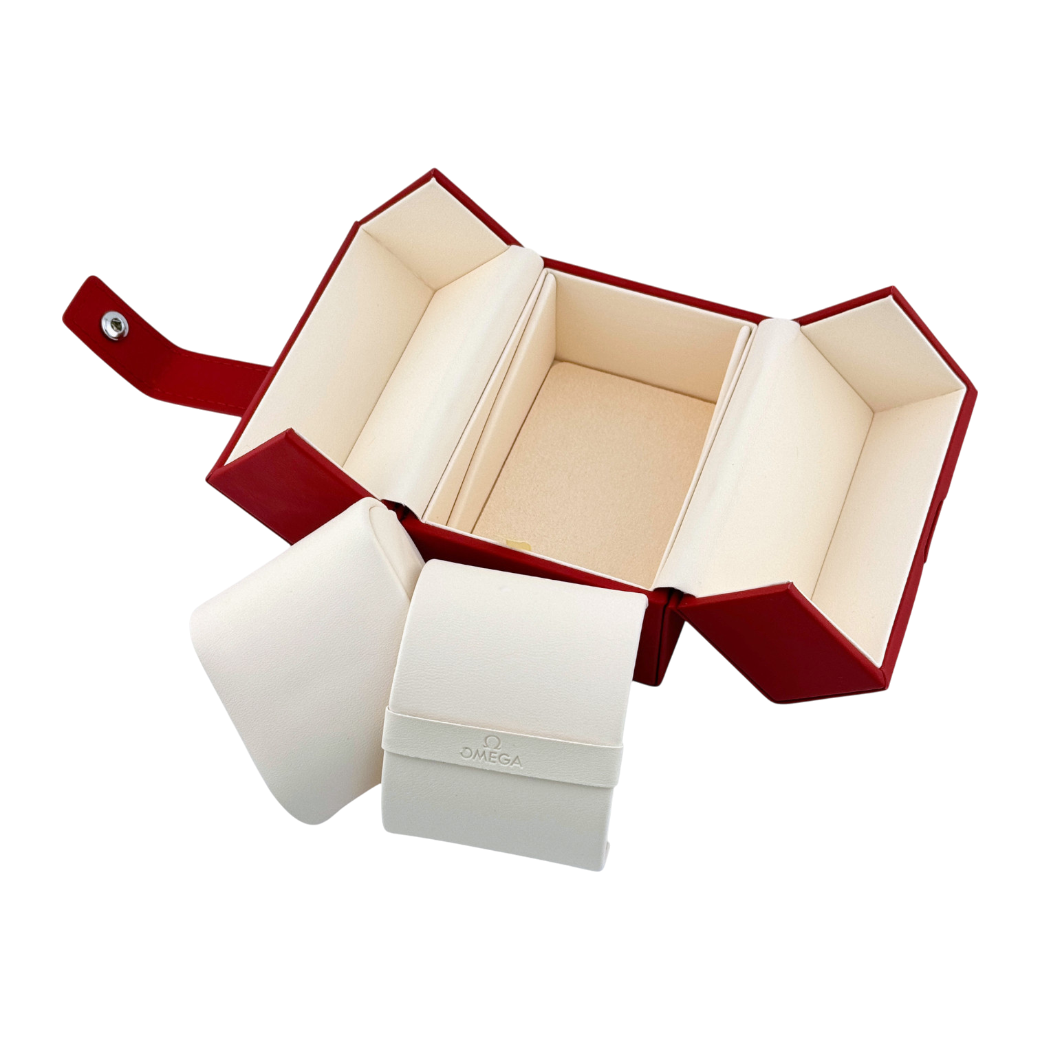 Omega Uhrenetui Etui Reiseetui Reisebox Box Roter Schriftzug travel pouch case