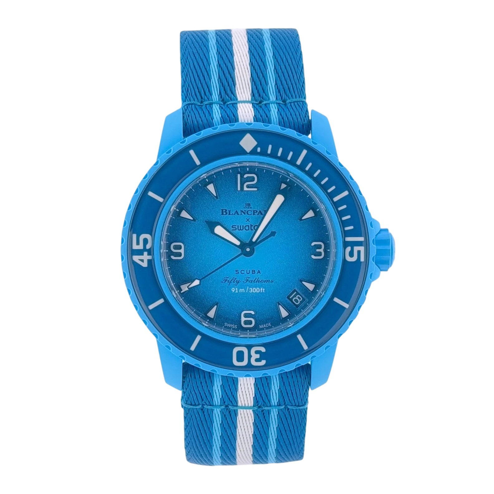 Blancpain X Swatch Scuba Fifty Fathoms Blue Lagoon Armbanduhr SO35L400