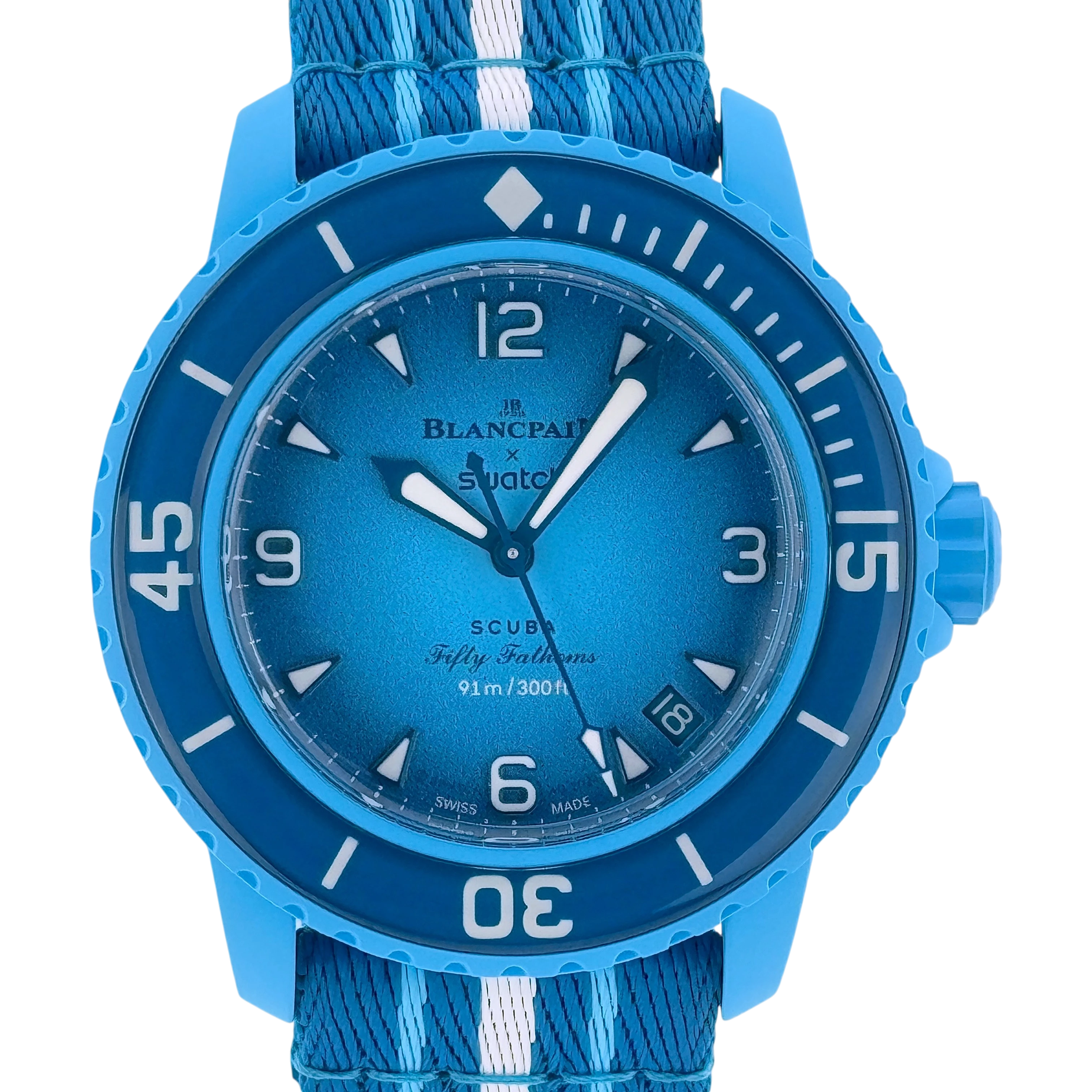 Blancpain X Swatch Scuba Fifty Fathoms Blue Lagoon Armbanduhr SO35L400
