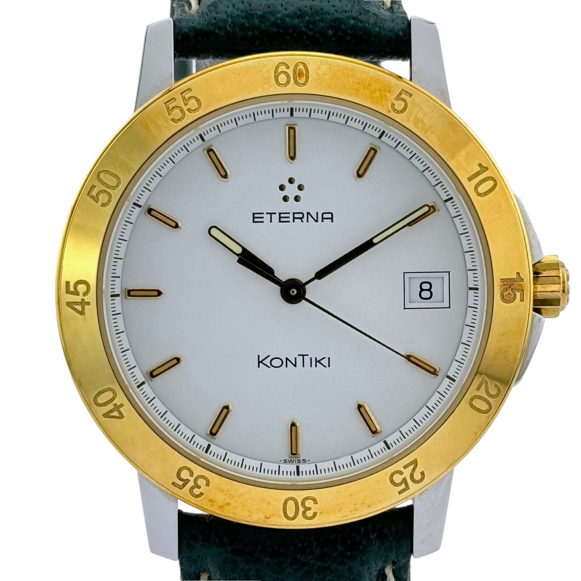 Eterna KonTiki Armbanduhr Herrenuhr 35 mm Stahl/Gold Quarz Ref. 1100.47