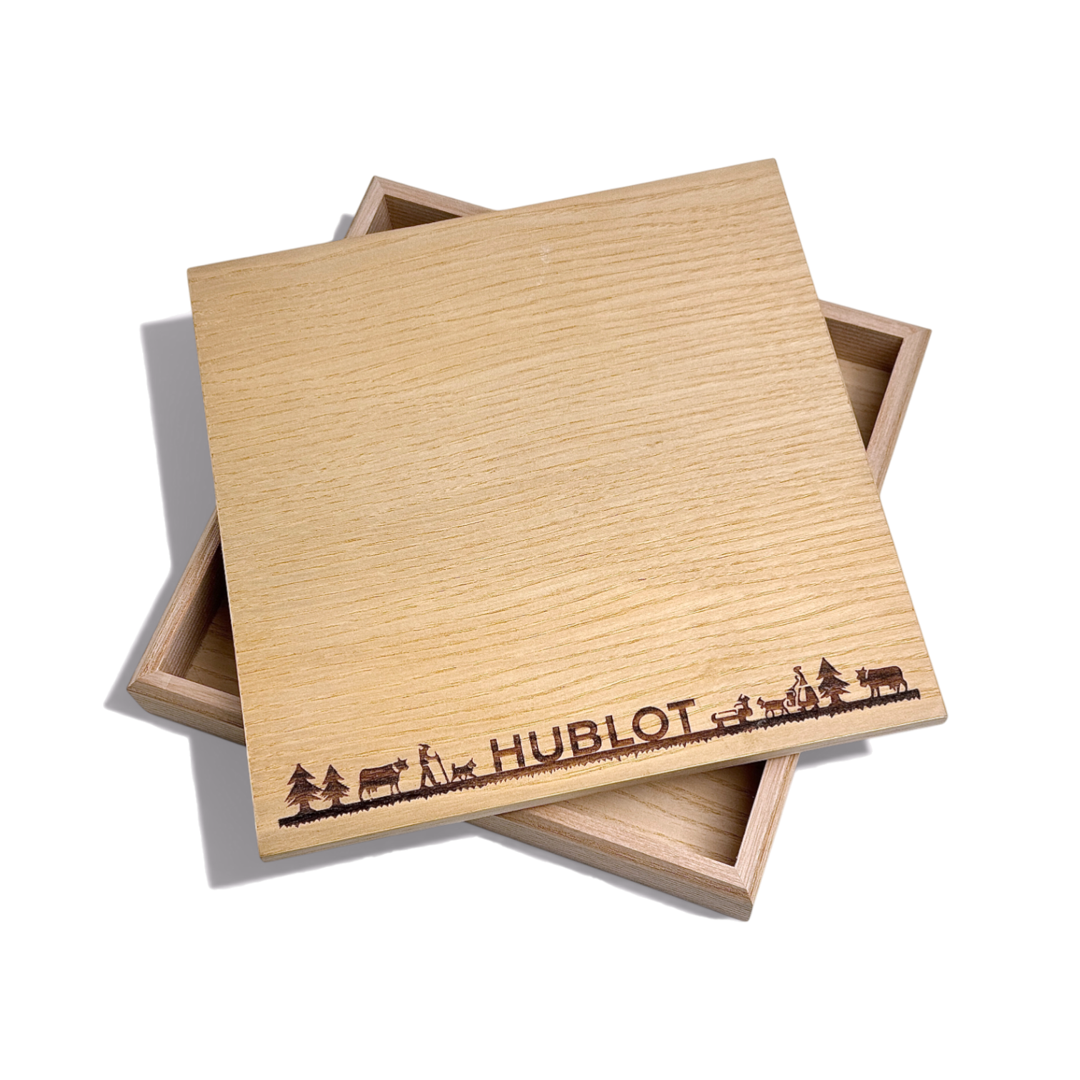 Hublot Holzschachtel Aufbewahrungsbox, Schatulle aus Holz Braun 19x19 cm