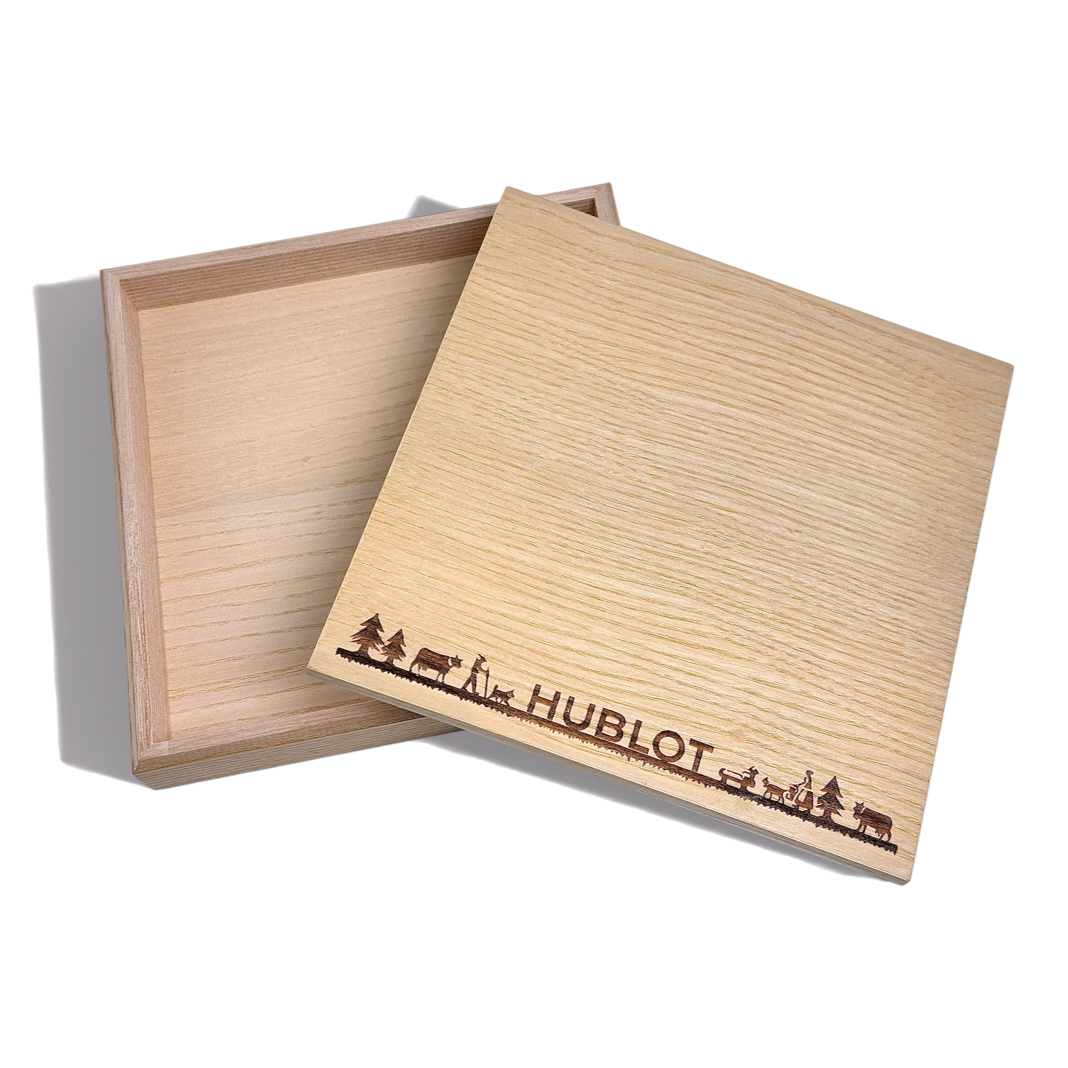 Hublot Holzschachtel Aufbewahrungsbox, Schatulle aus Holz Braun 19x19 cm