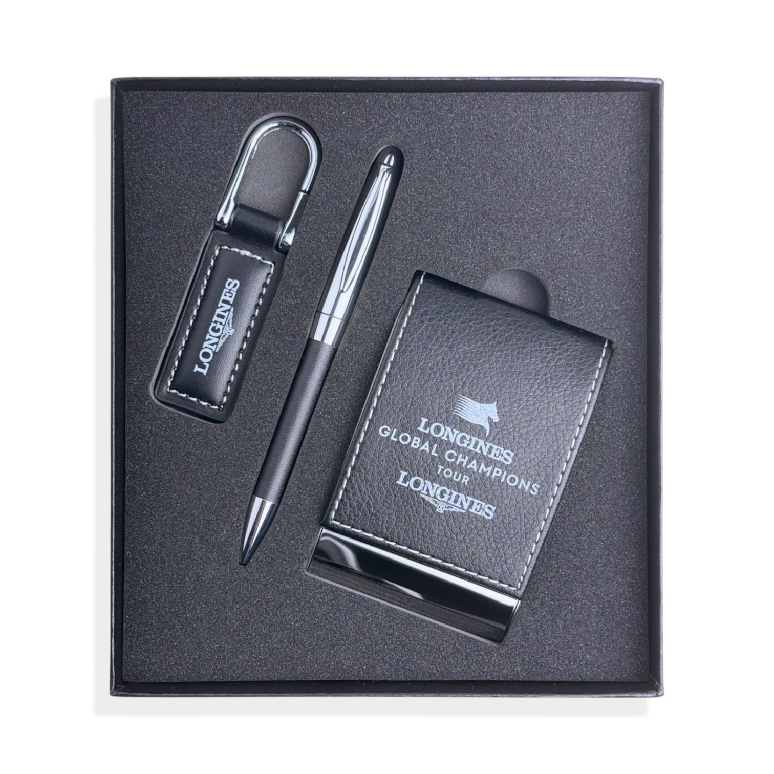 Longines Global Champions Tour Set Kugelschreiber, Visitenkartenetui, Anhänger