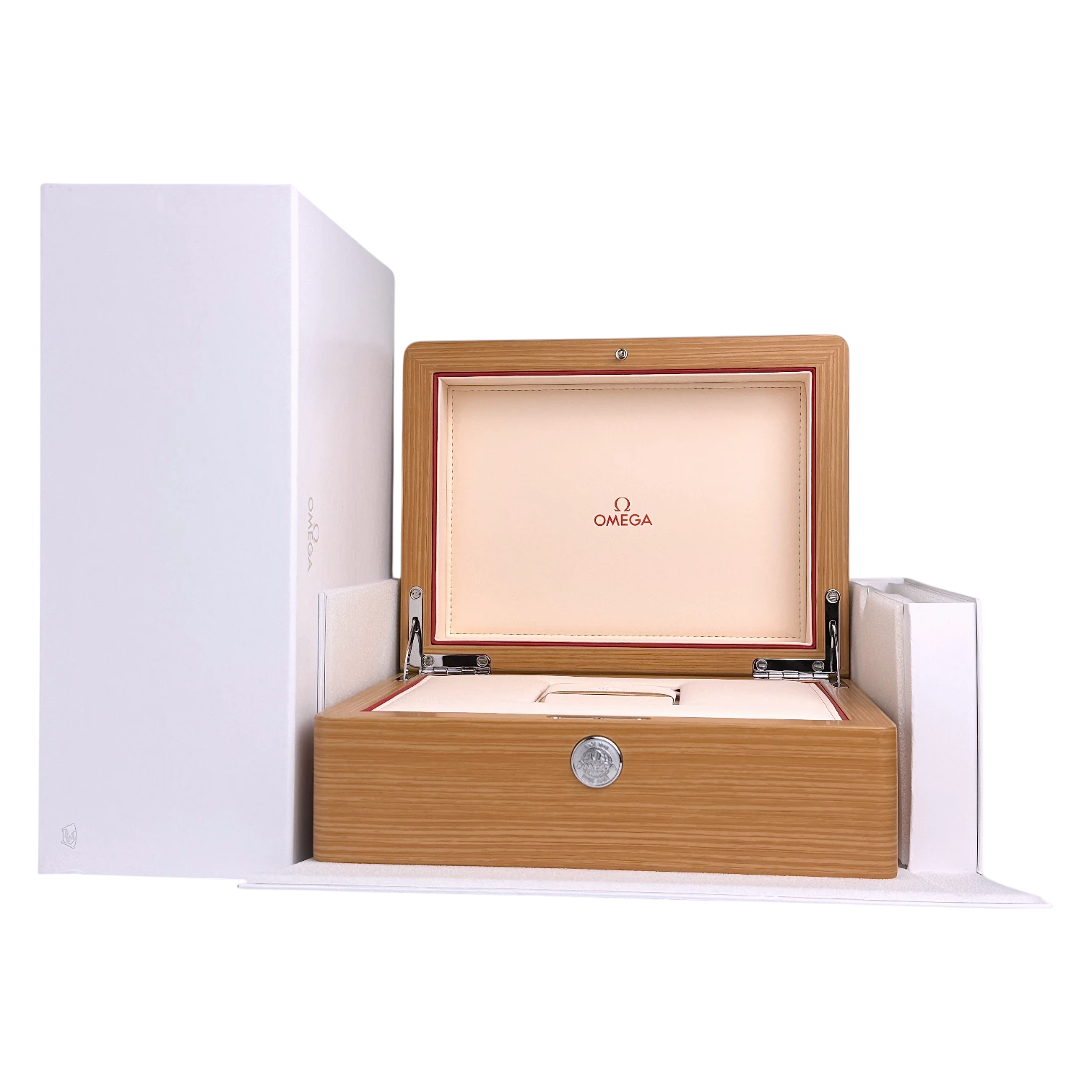 Omega Holz Uhrenbox Aufbewahrung Box Umkarton Braun wood watch storage box brown