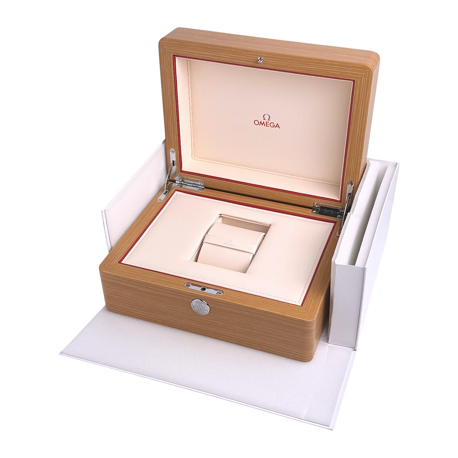 Omega Holz Uhrenbox Aufbewahrung Box Umkarton Braun wood watch storage box brown