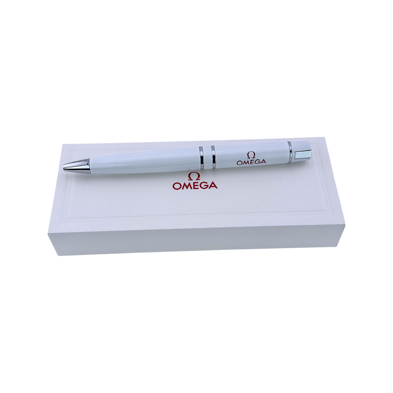 Omega Kugelschreiber Kuli Stift Schreiber Weiß ballpoint pen white