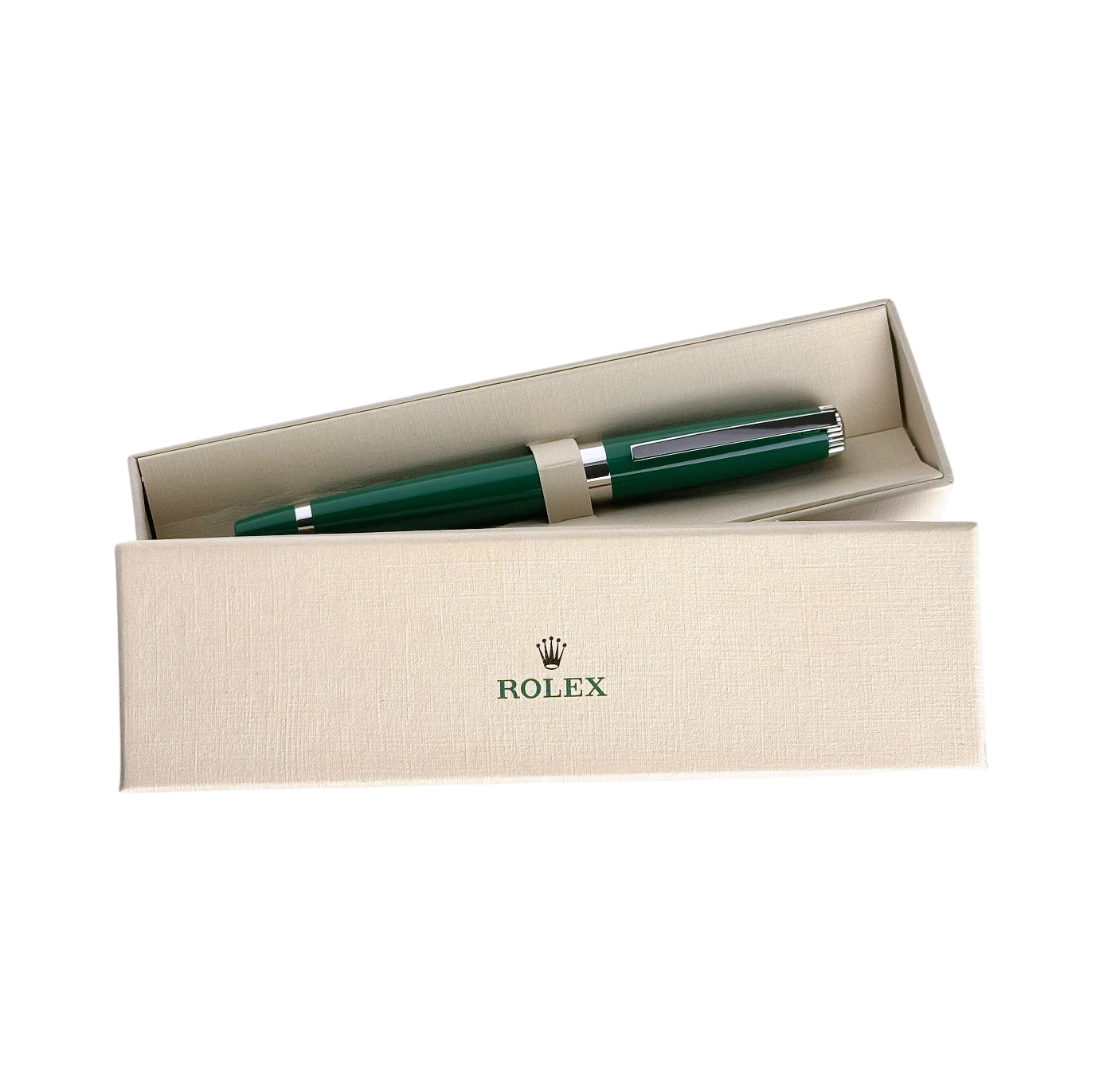 Rolex Kugelschreiber in Grün, Silber - Luxus Kuli mit Schraubdeckel