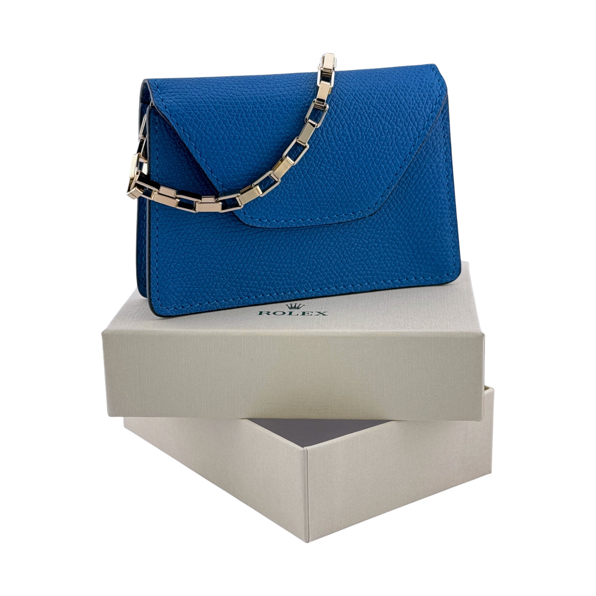 Rolex Leder Clutch Handtasche Tasche Blau leather handbag purse bag blue