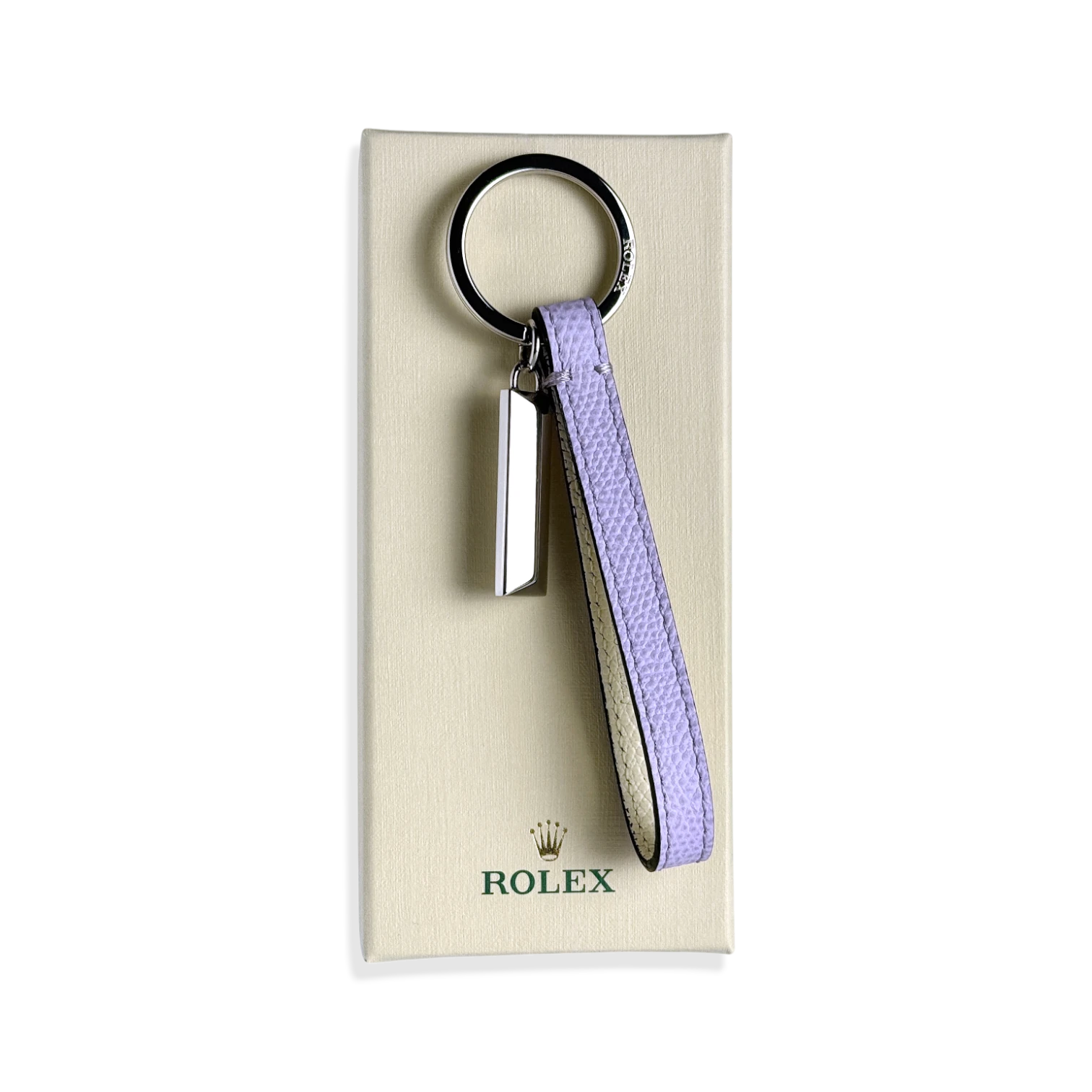 Rolex Leder, Edelstahl Schlüsselanhänger, Anhänger in Lila, Beige