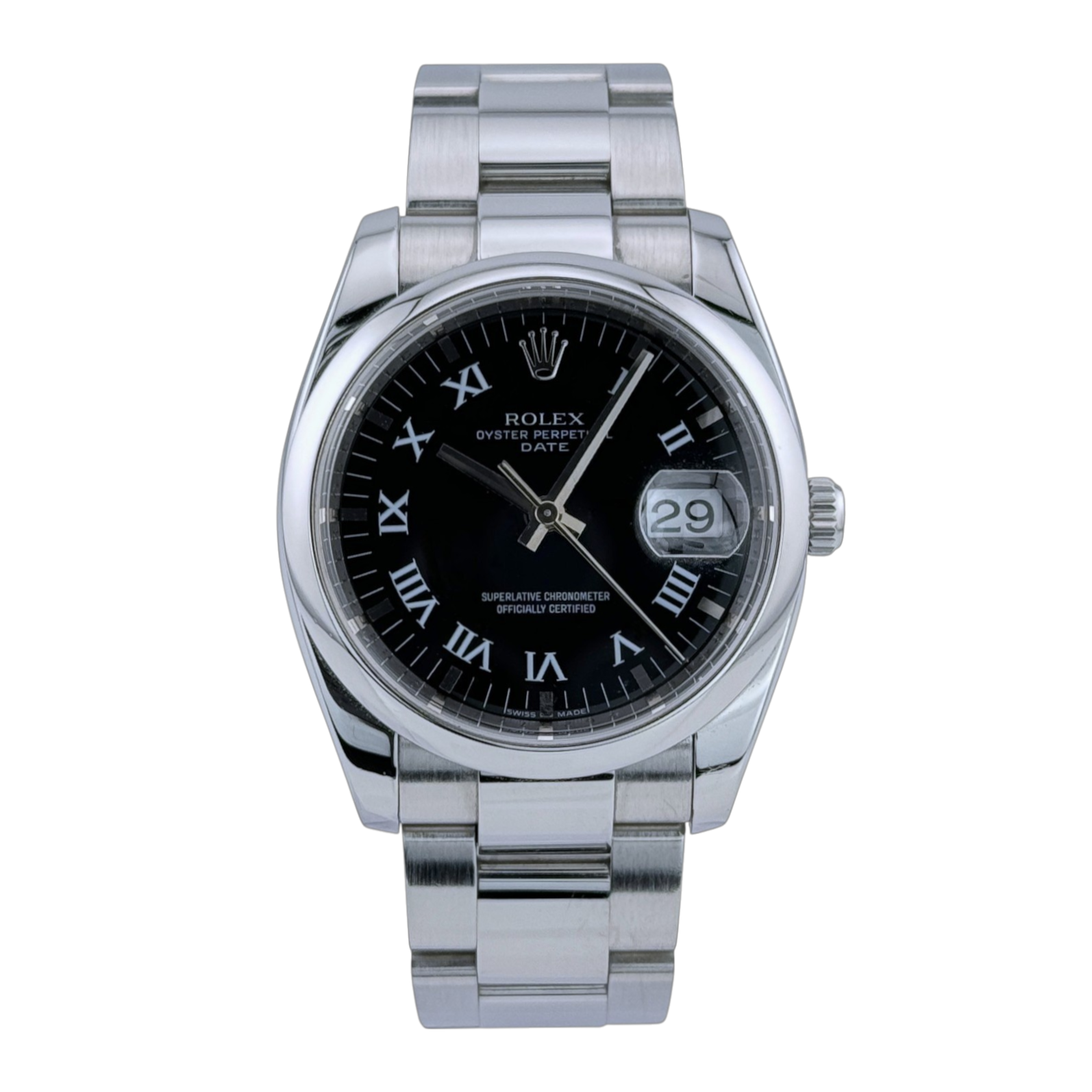 Rolex Oyster Perpetual Date 34 Black, Roman Numerals 115200