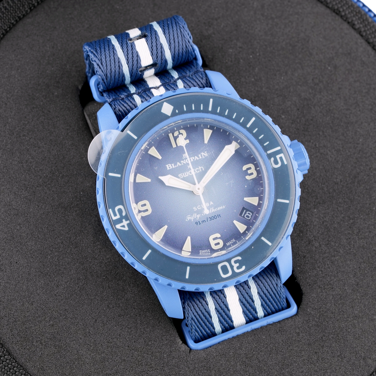 Swatch X Blancpain Scuba Fifty Fathoms Atlantic Ocean Armbanduhr Blau SO35A100