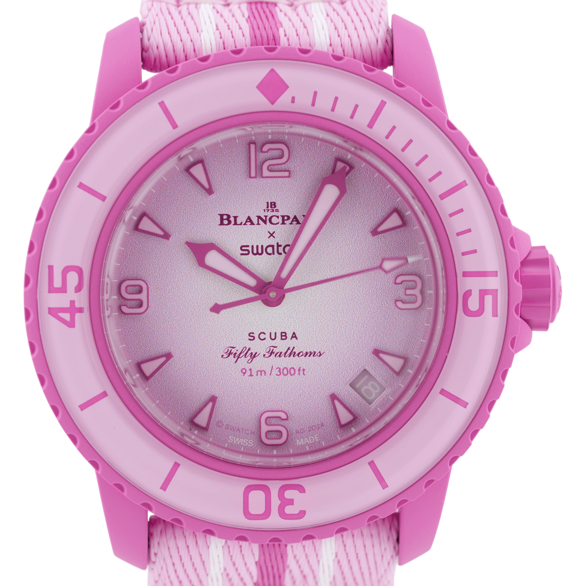 Swatch X Blancpain Scuba Fifty Fathoms Pink Ocean Armbanduhr 42 mm Ref. SO35P400