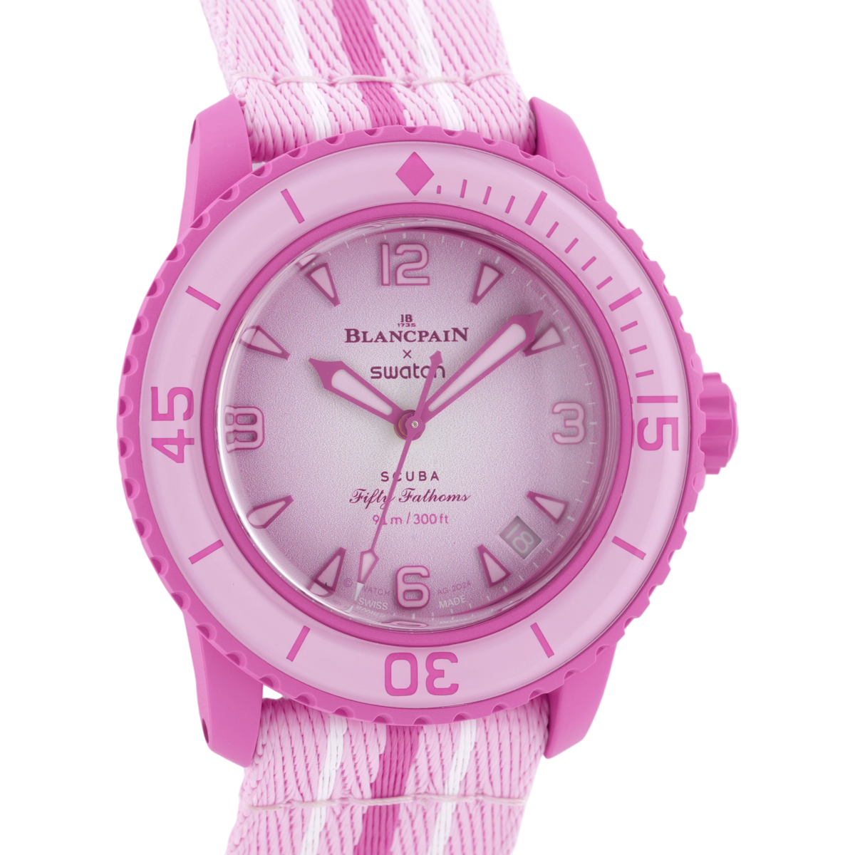 Swatch X Blancpain Scuba Fifty Fathoms Pink Ocean Armbanduhr 42 mm Ref. SO35P400