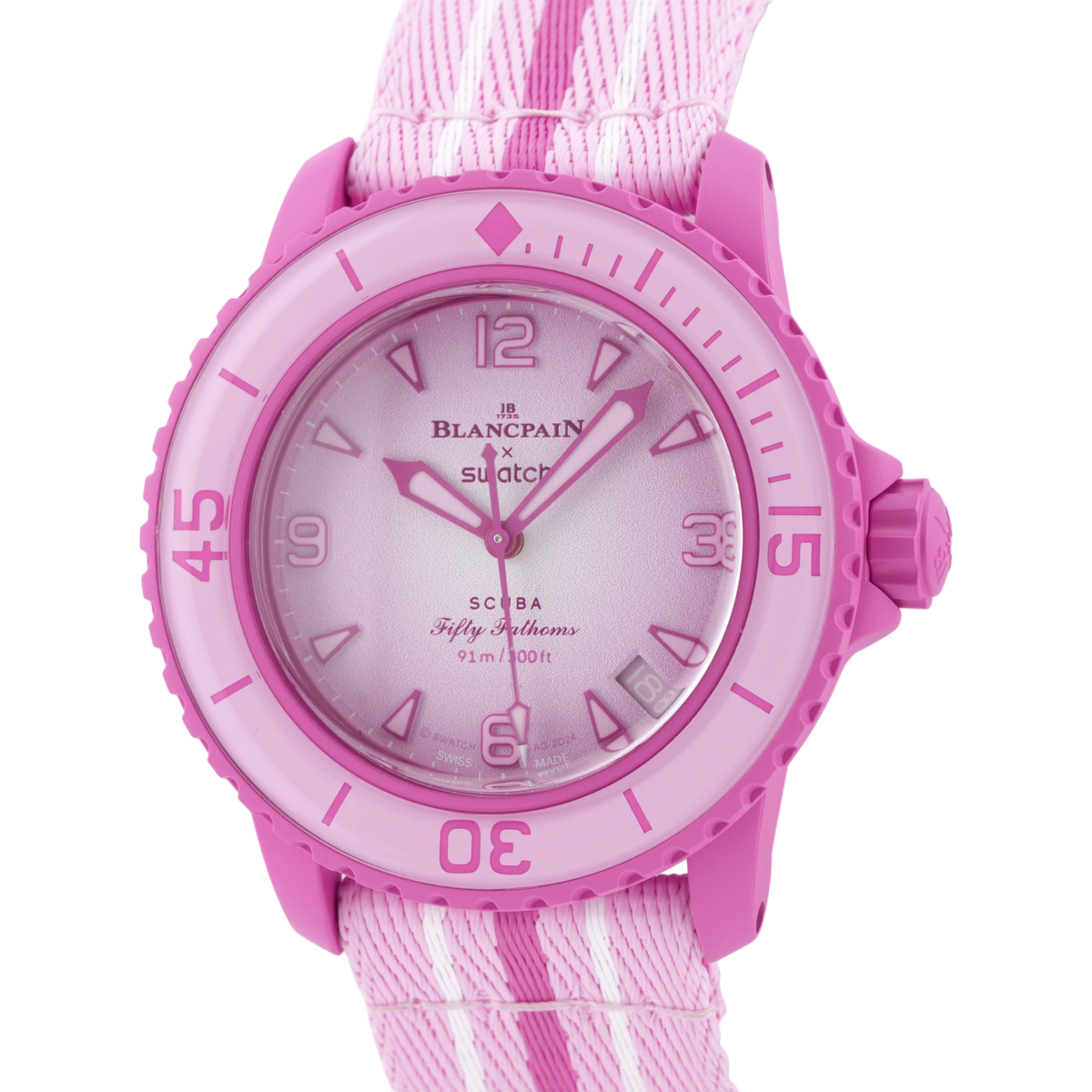 Swatch X Blancpain Scuba Fifty Fathoms Pink Ocean Armbanduhr 42 mm Ref. SO35P400