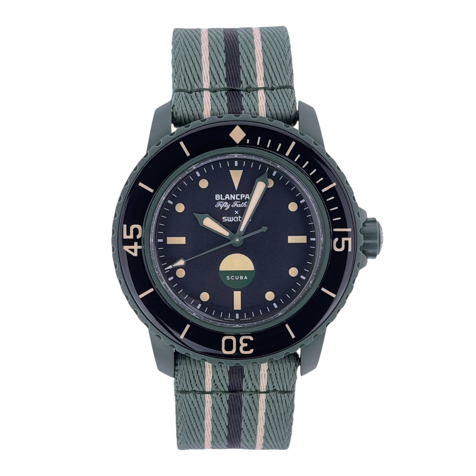 Swatch x Blancpain Scuba Fifty Fathoms Green Abyss Armbanduhr Ref. SO35G100