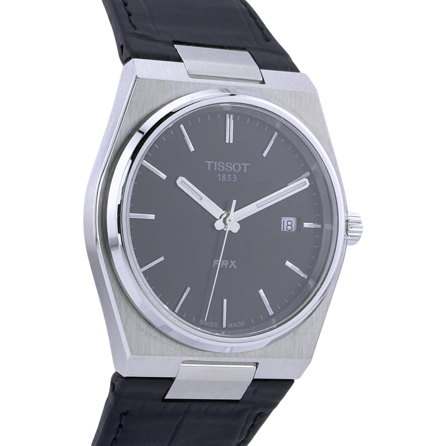 Tissot PRX Quarz 40 Herren Armbanduhr Edelstahl Schwarz Lederband T1374101105100