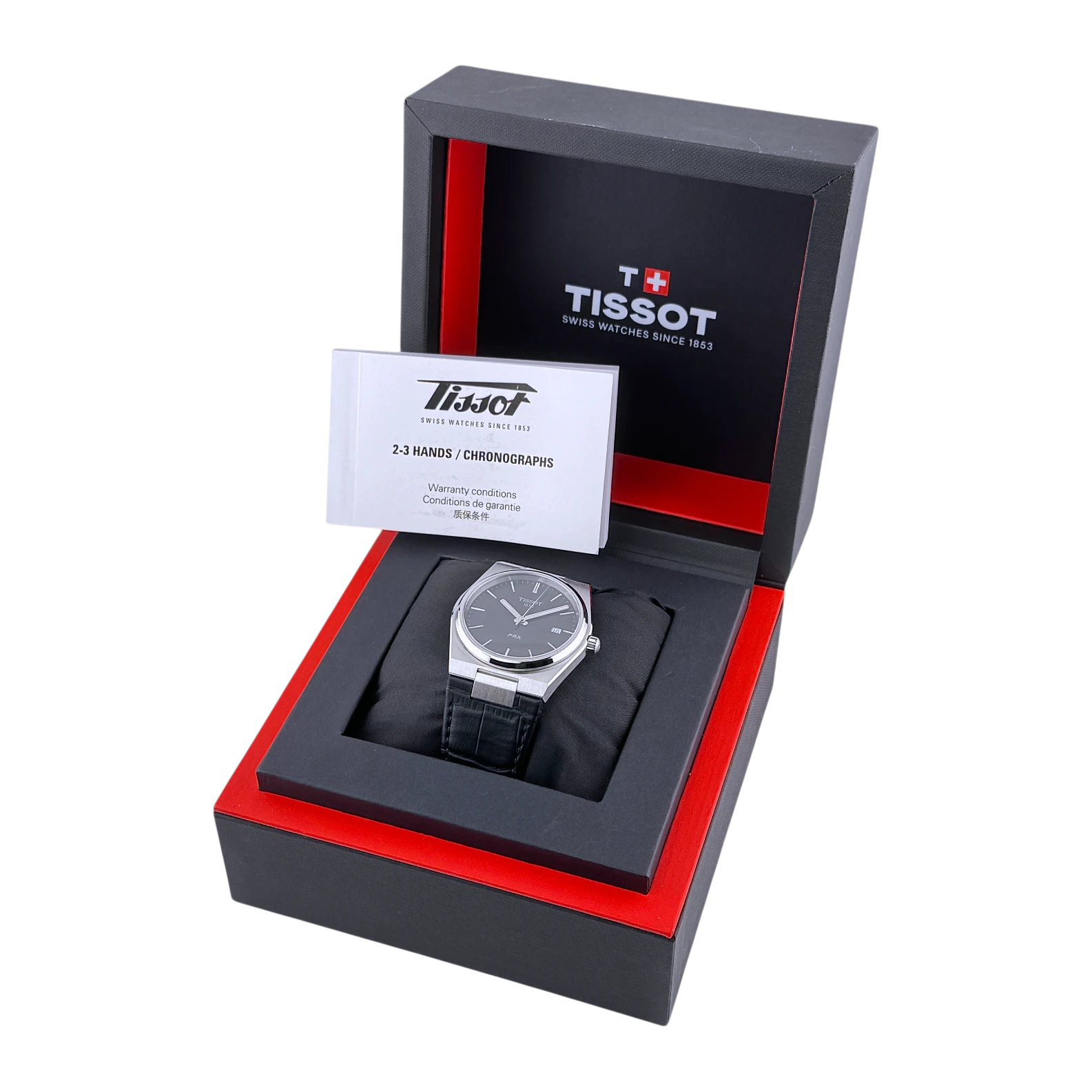 Tissot PRX Quarz 40 Herren Armbanduhr Edelstahl Schwarz Lederband T1374101105100