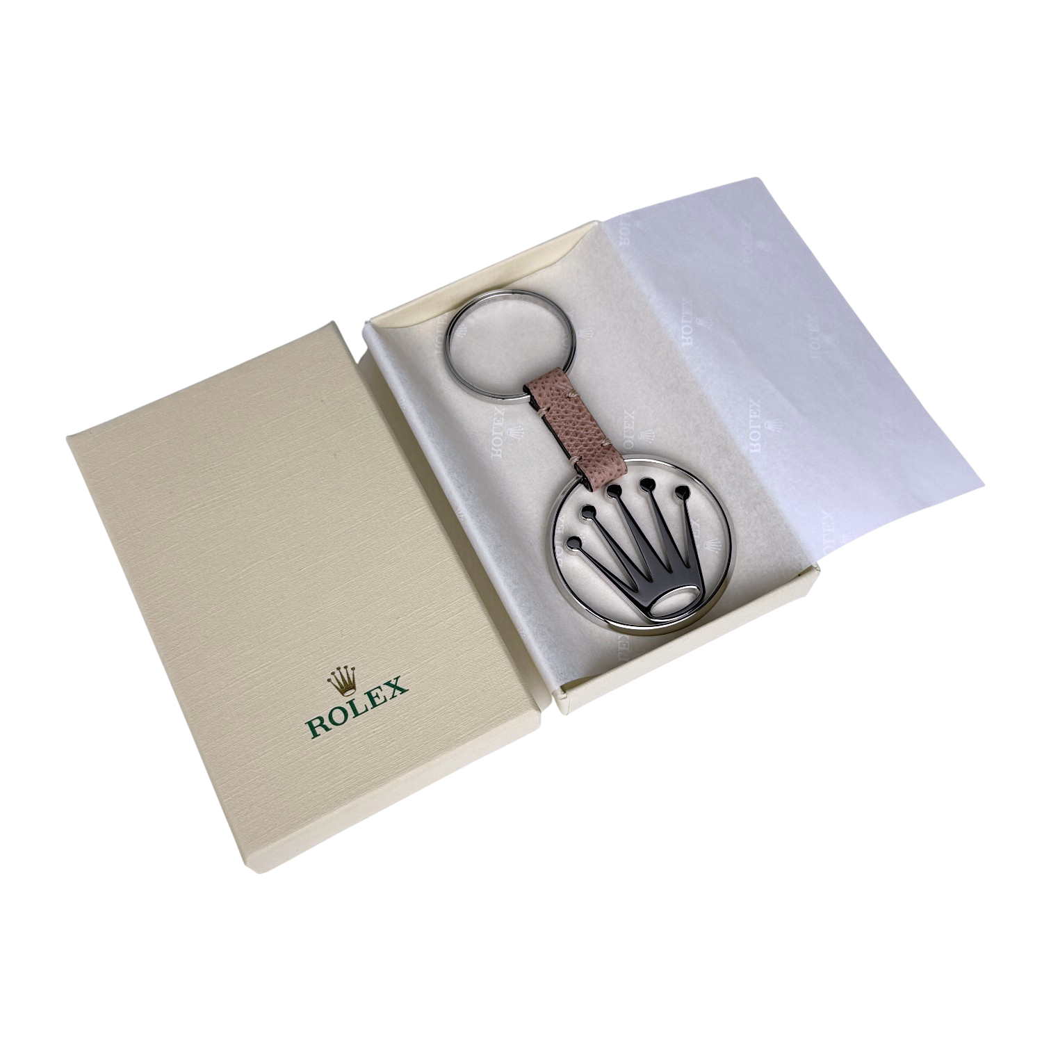 Rolex Edelstahl, Leder Schlüsselanhänger Anhänger in Silber, Braun