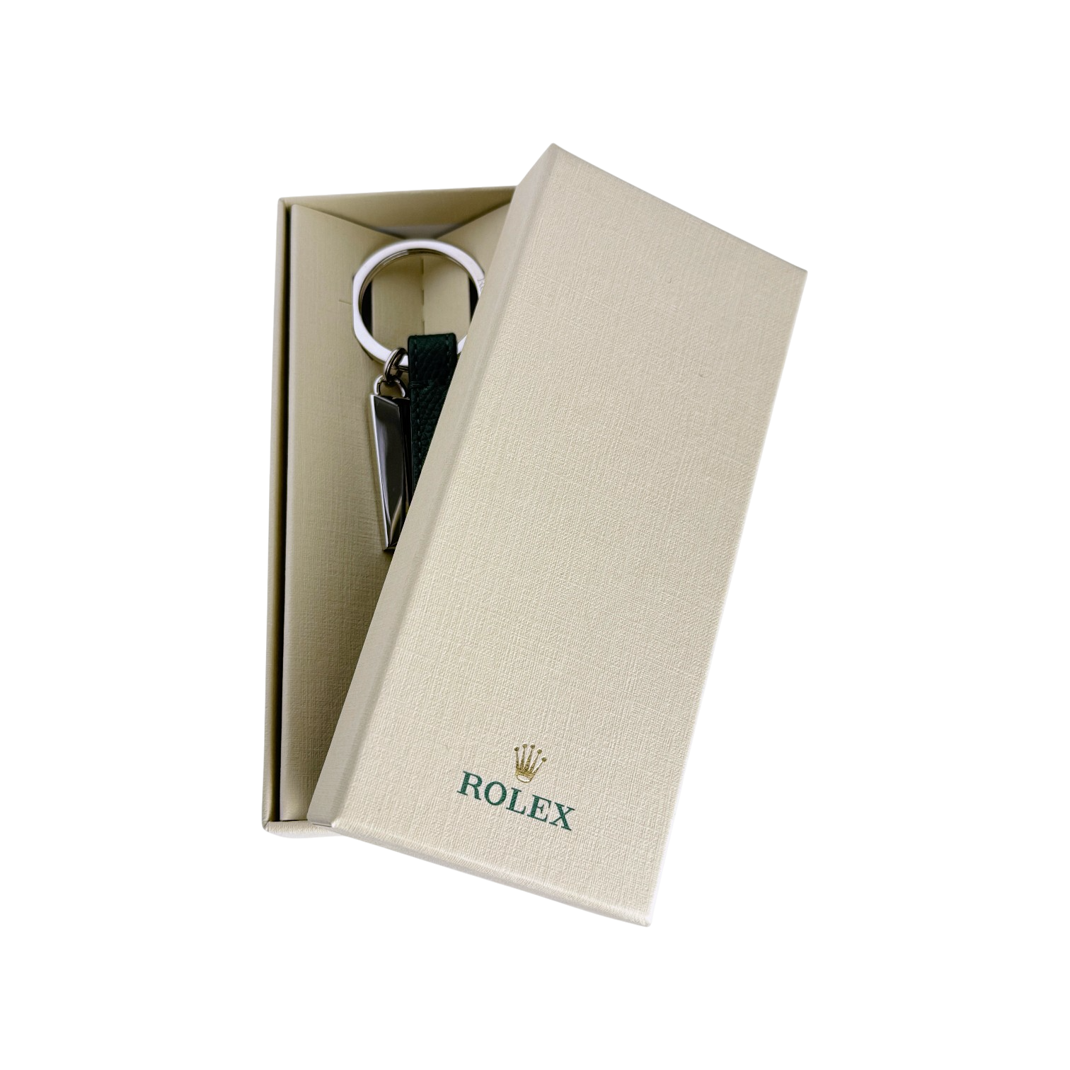 Rolex Leder, Edelstahl Schlüsselanhänger Anhänger in Grün, Beige