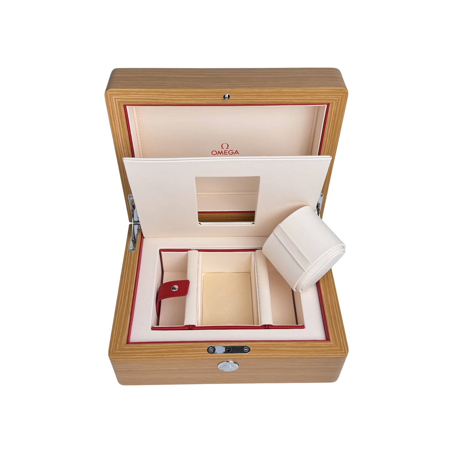 Omega Holz Uhrenbox Box Umkarton Braun wood watch box brown