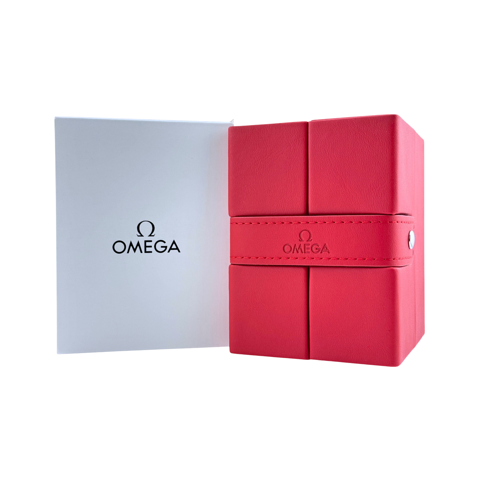 Omega Uhrenetui Etui Reiseetui Reisebox Box Roter Schriftzug travel pouch case