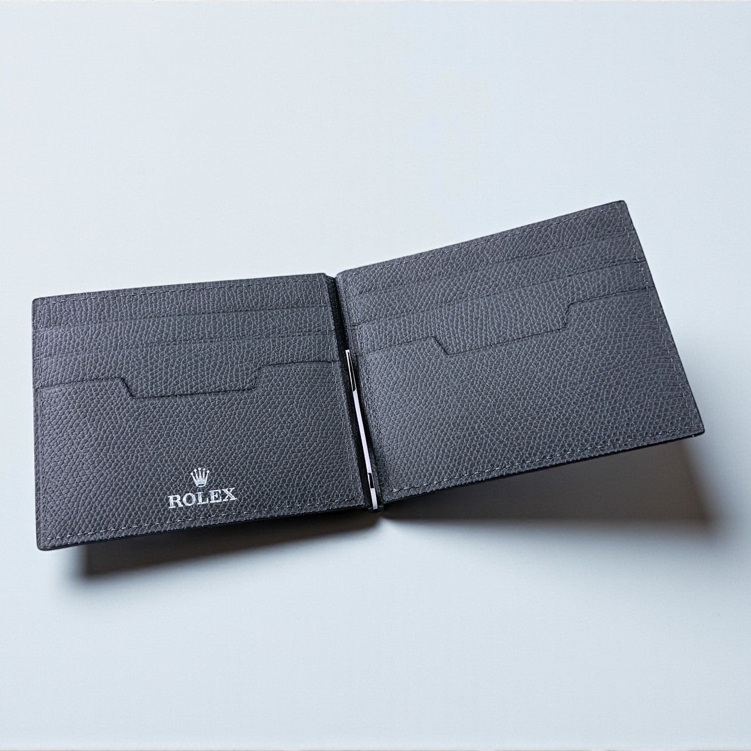 Rolex Leder Portemonnaie Brieftasche Geldbeutel mit Geldclip Grau wallet leather