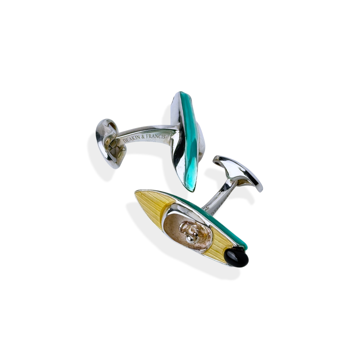 Deakin & Francis 925er-Silber Runabout Boot Manschettenknöpfe Gold, Türkis