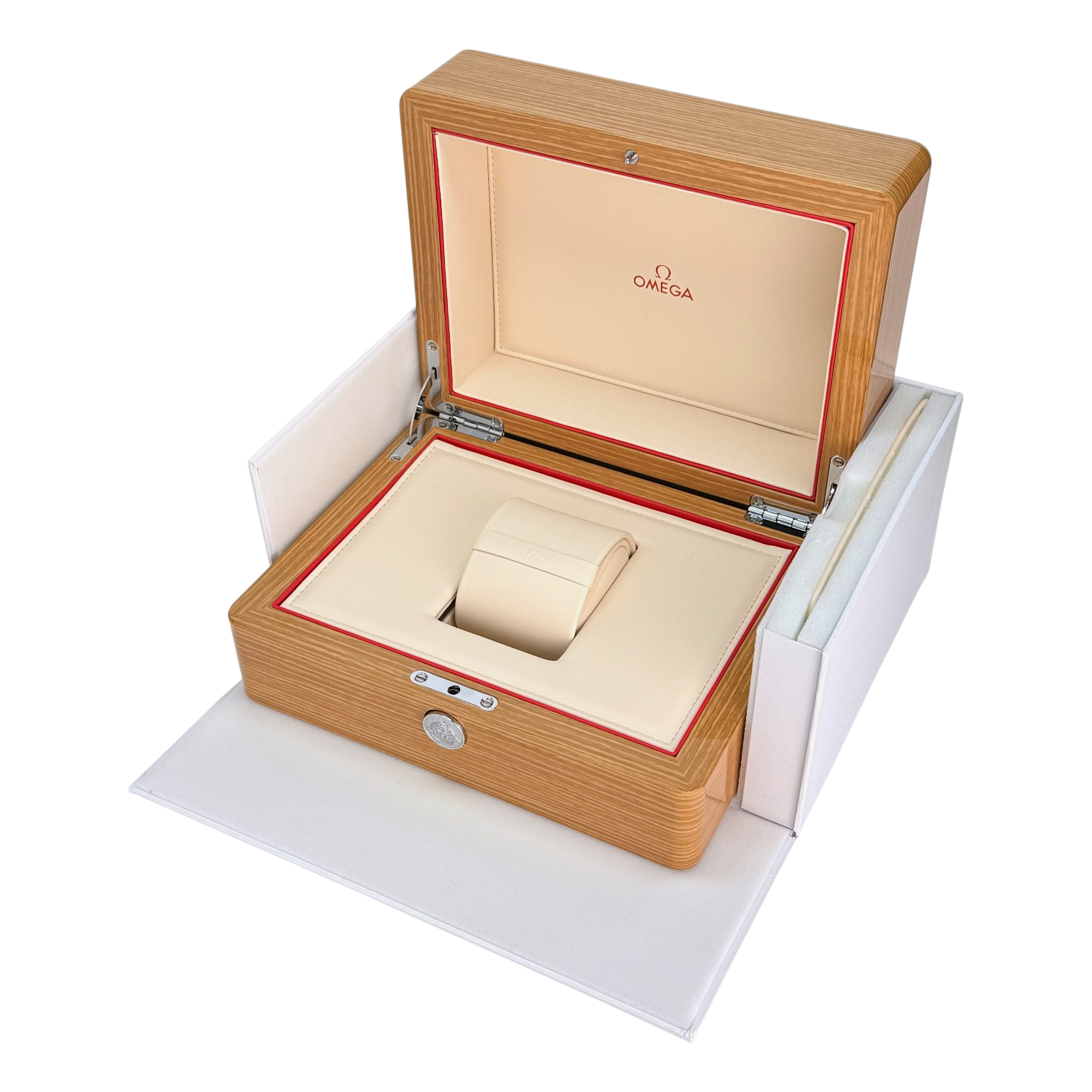 Omega Holz Uhrenbox Box Umkarton Braun wood watch box brown