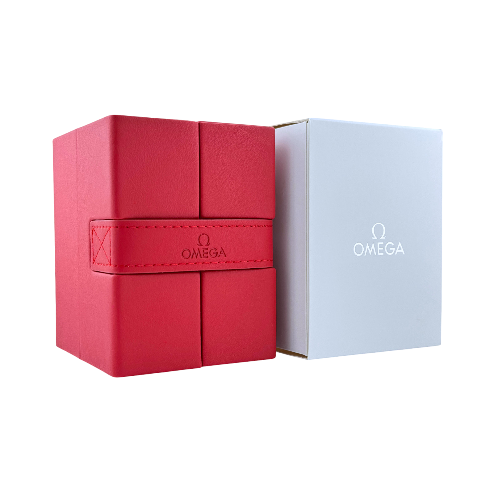 Omega Uhrenetui Etui Reiseetui Reisebox Box Roter Schriftzug travel pouch case