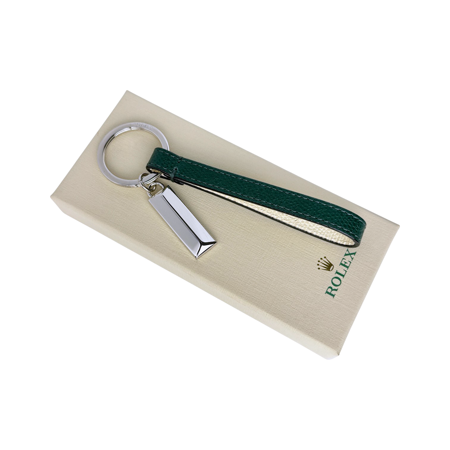 Rolex Leder, Edelstahl Schlüsselanhänger Anhänger in Grün, Beige