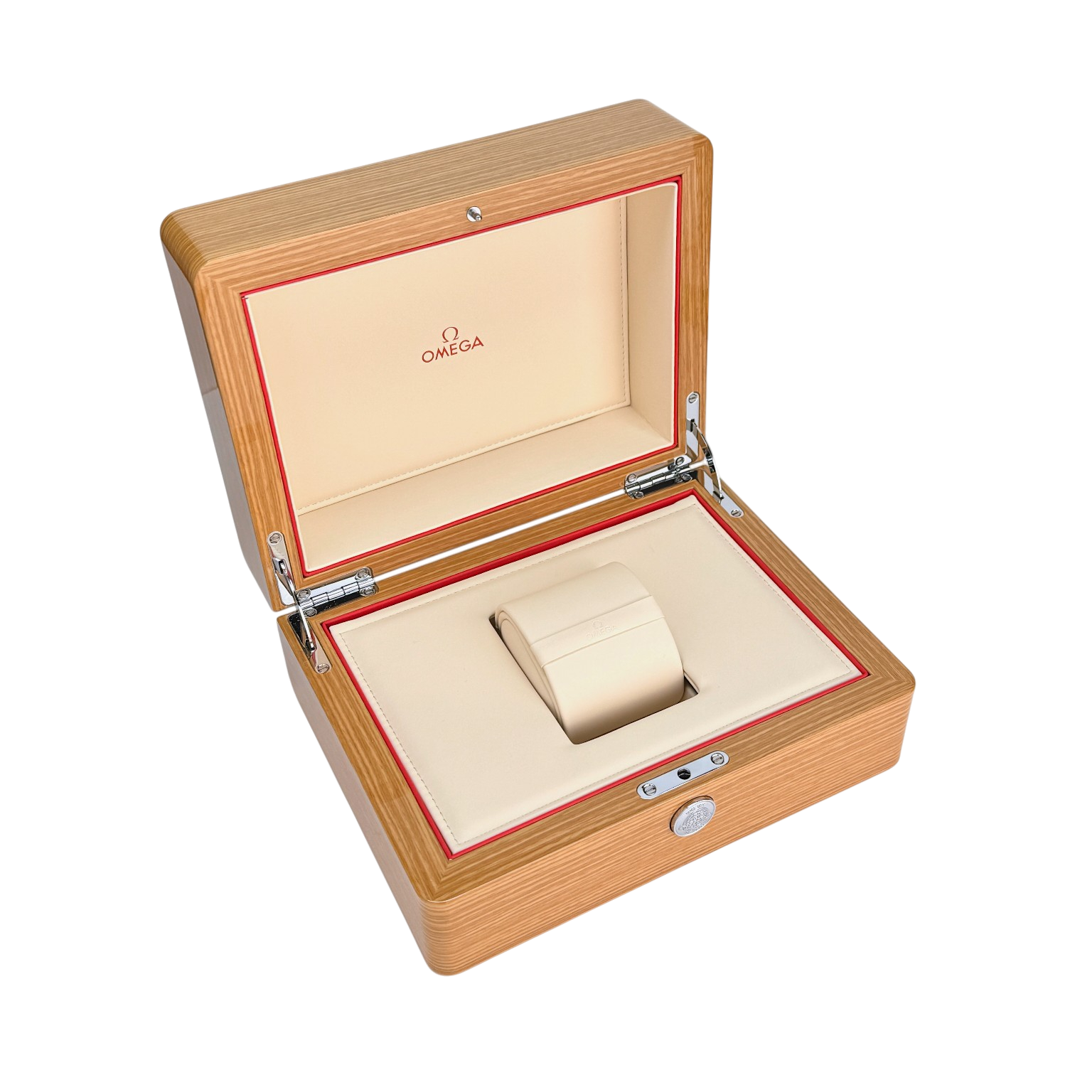 Omega Holz Uhrenbox Box Umkarton Braun wood watch box brown