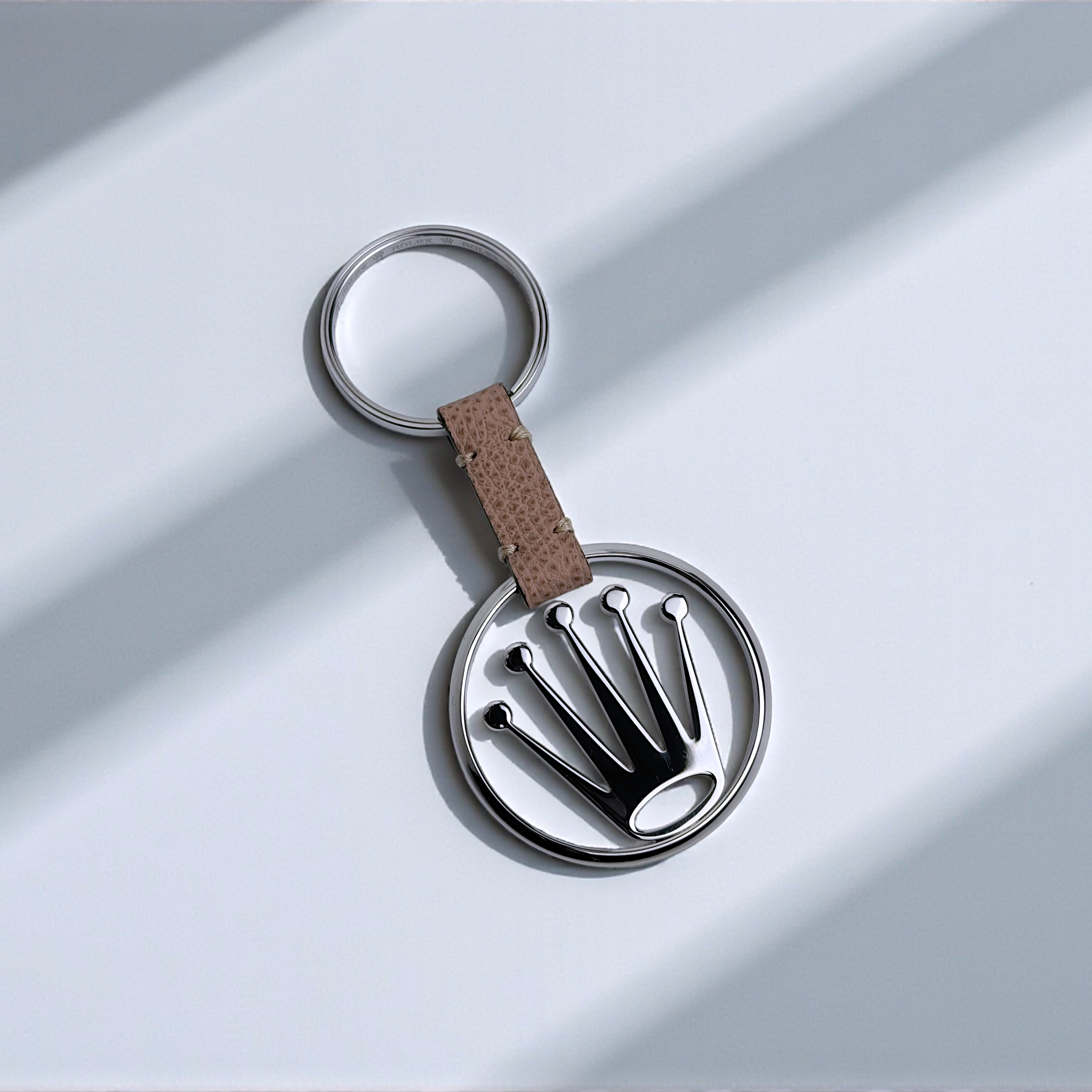 Rolex Edelstahl, Leder Schlüsselanhänger Anhänger in Silber, Braun