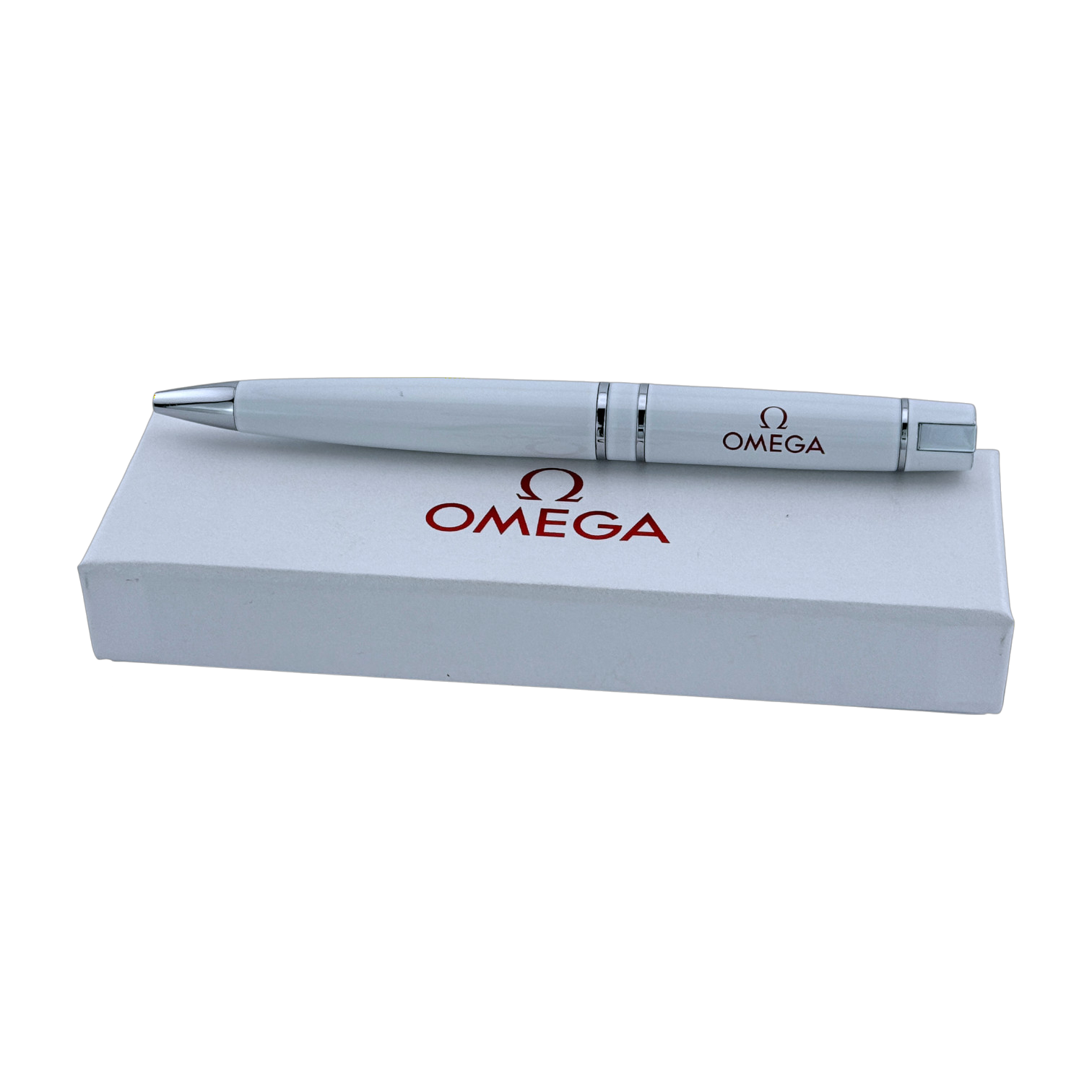 Omega Kugelschreiber Kuli Stift Schreibstift Weiß ballpoint pen white