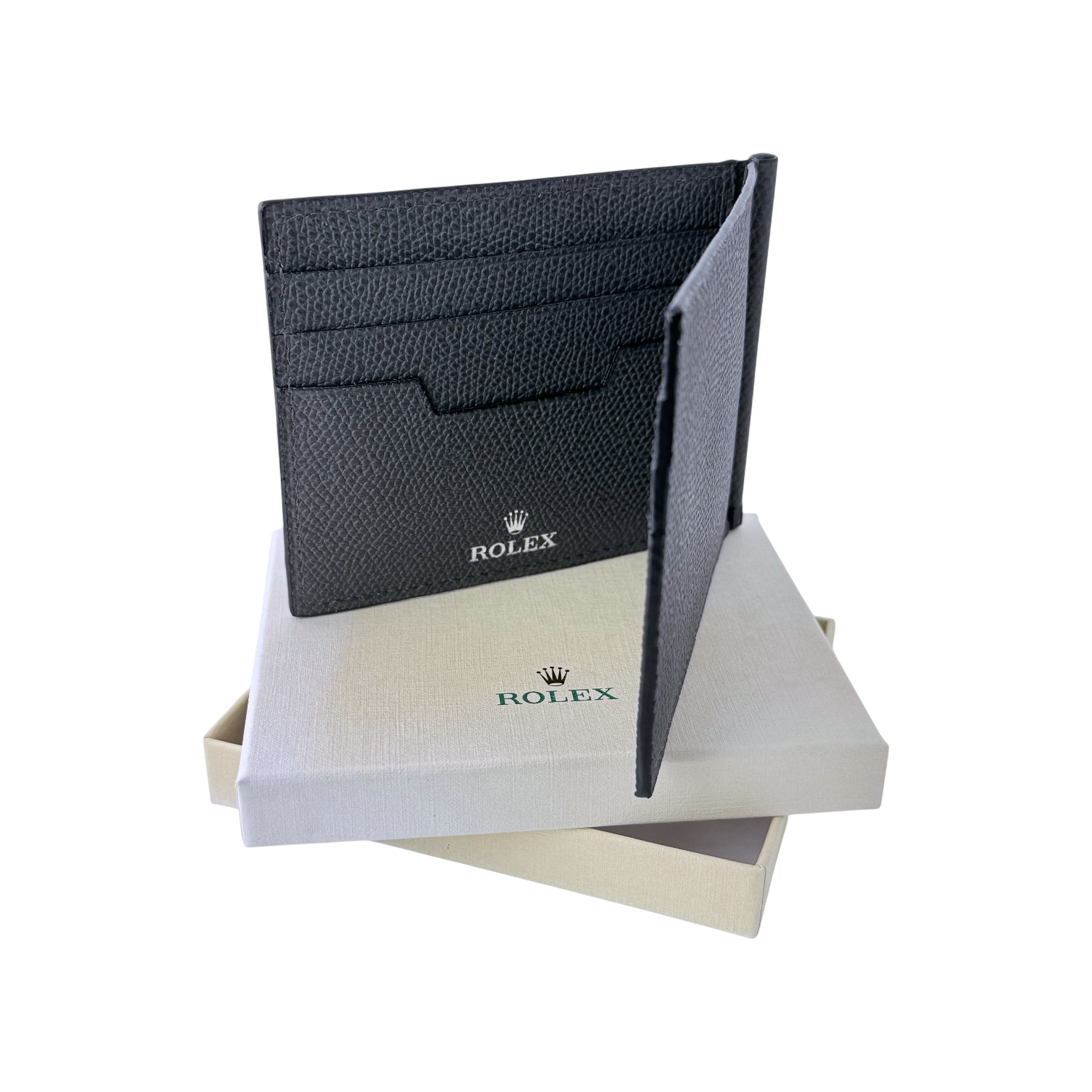 Rolex Leder Portemonnaie Brieftasche Geldbeutel mit Geldclip Grau wallet leather