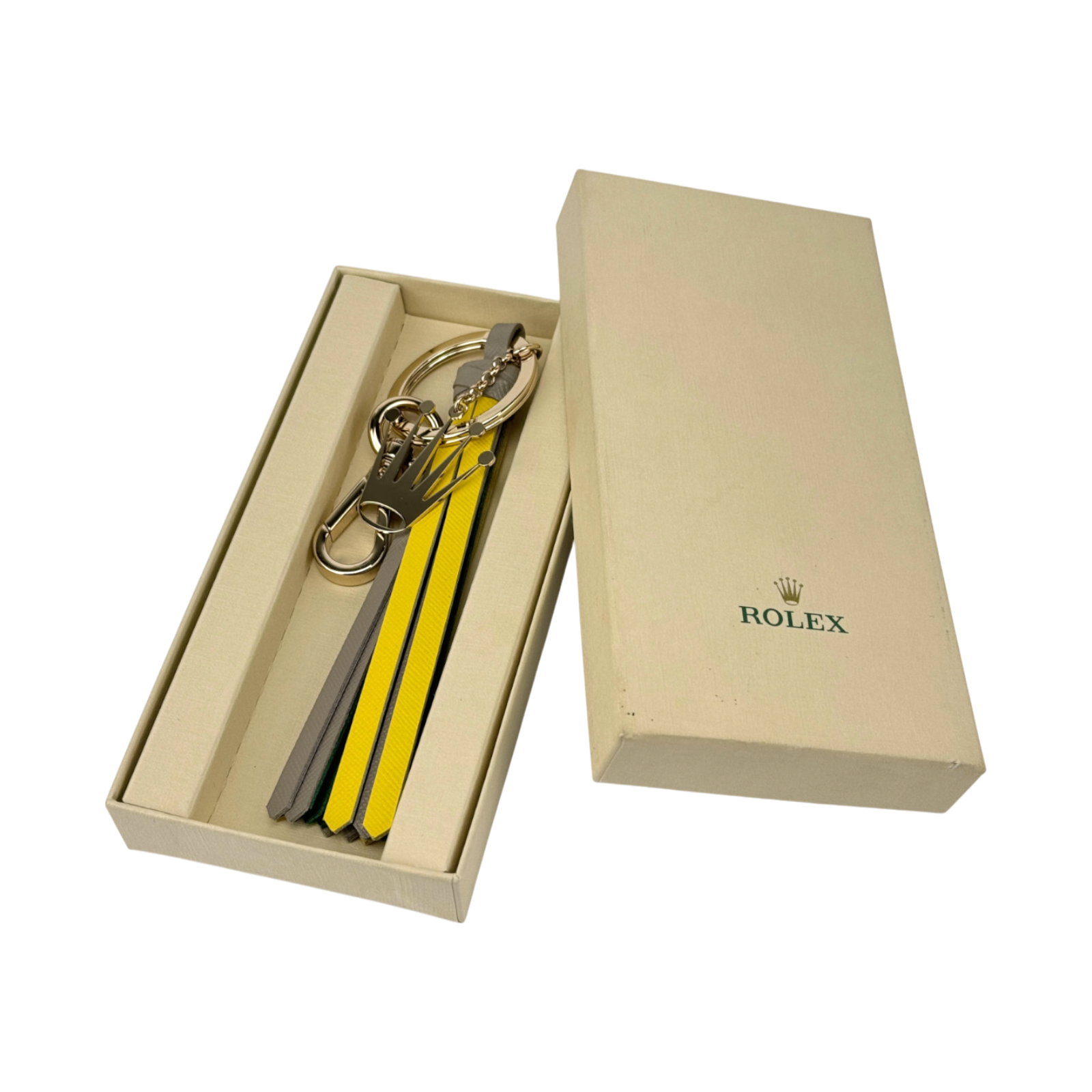 Rolex Schlüsselanhänger Anhänger Gelb Grau keyring keychain key holder yellow