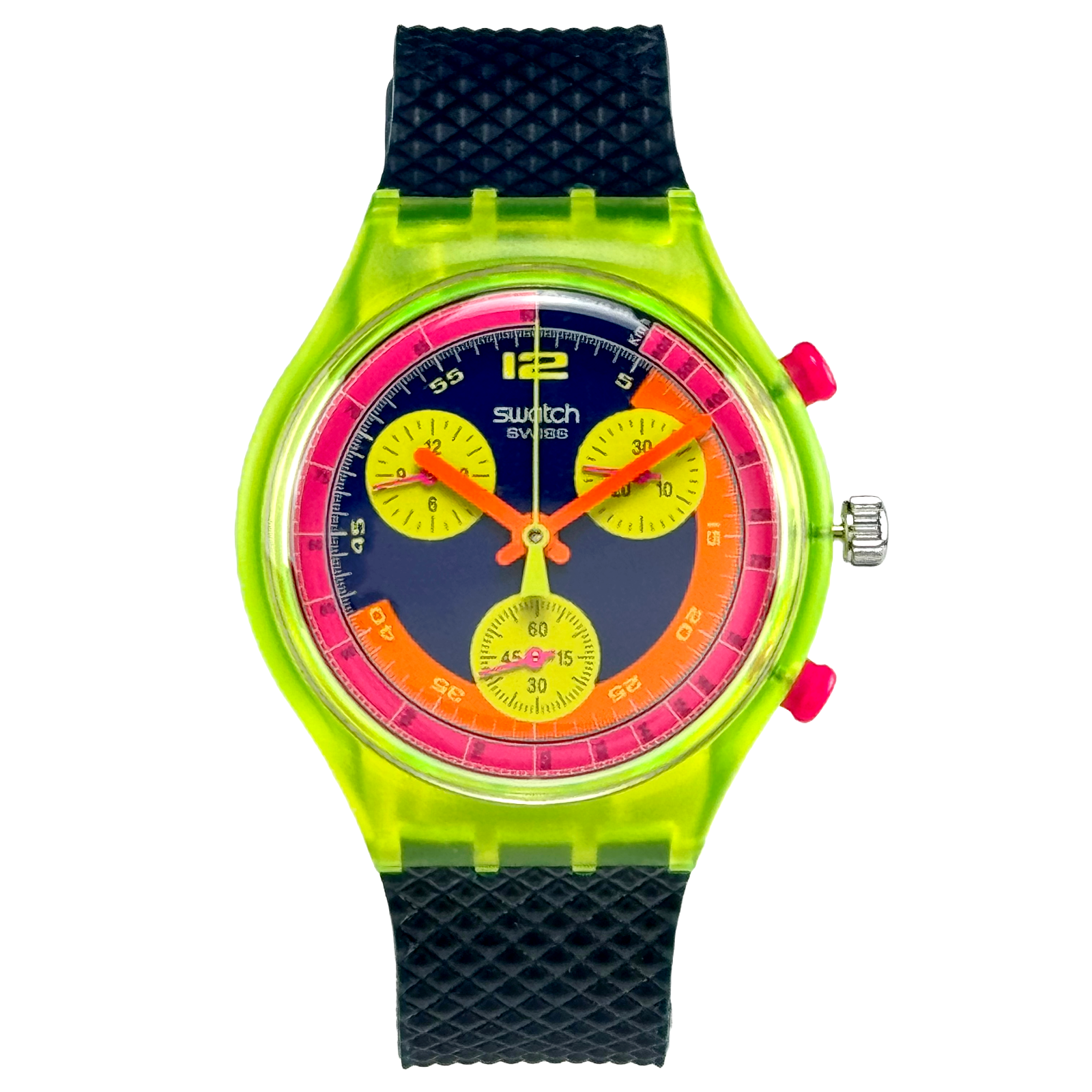  Swatch Vintage Neon Chrono Grand Prix Armbanduhr Uhr SCJ101 1992 mit Km/h