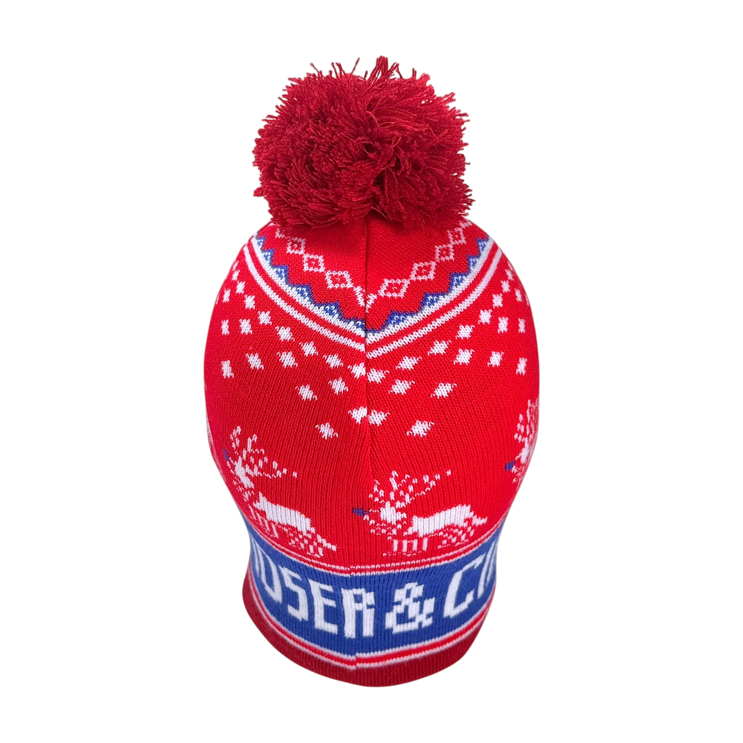 H. Moser & Cie. Bommel Weihnachtsmütze Rot - Pudelmütze Rentier-Muster