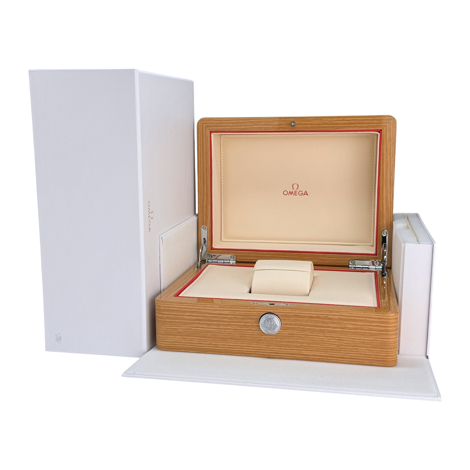 Omega Holz Uhrenbox Box Umkarton Braun, Beige