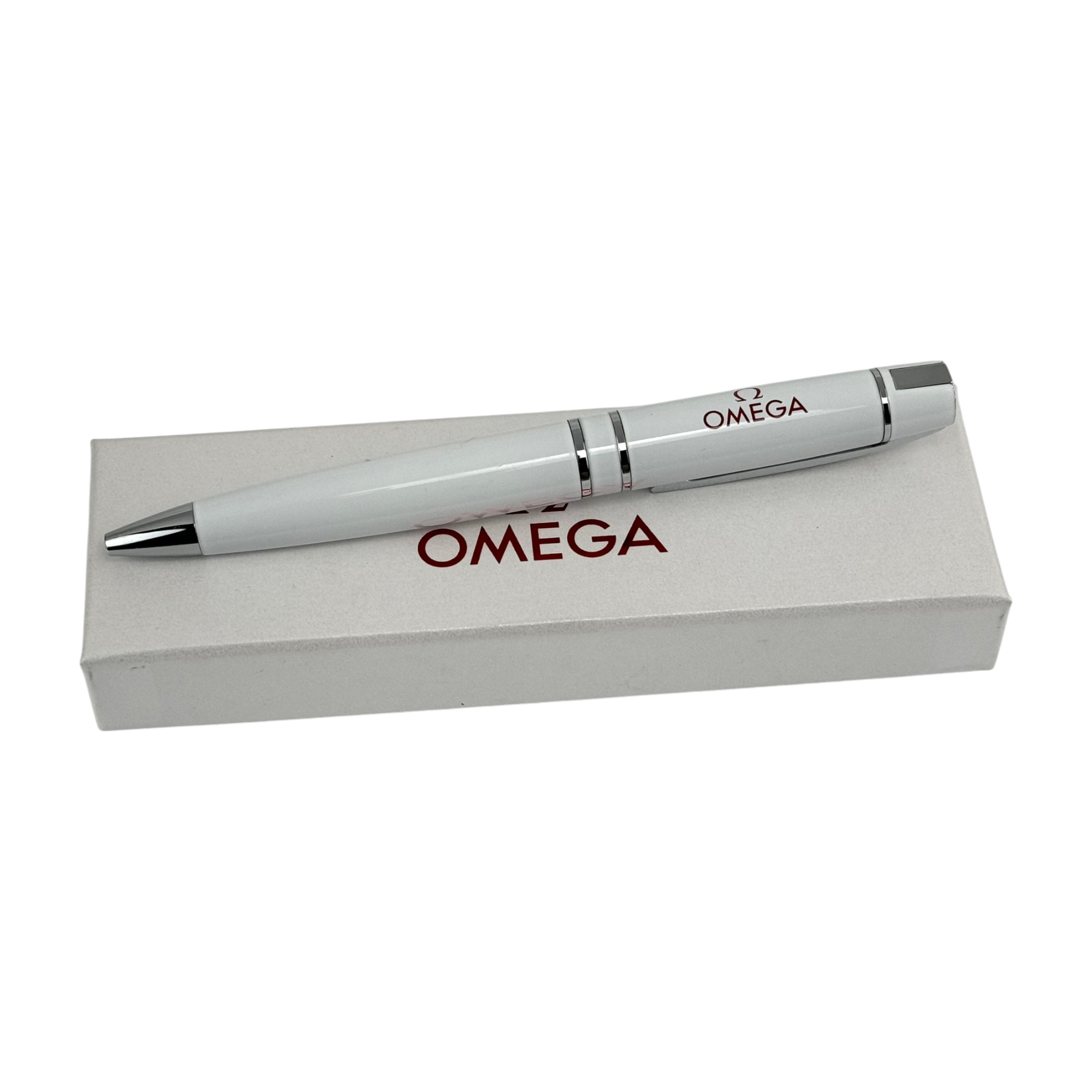 Omega Kugelschreiber Kuli Stift Schreibstift Weiß ballpoint pen white