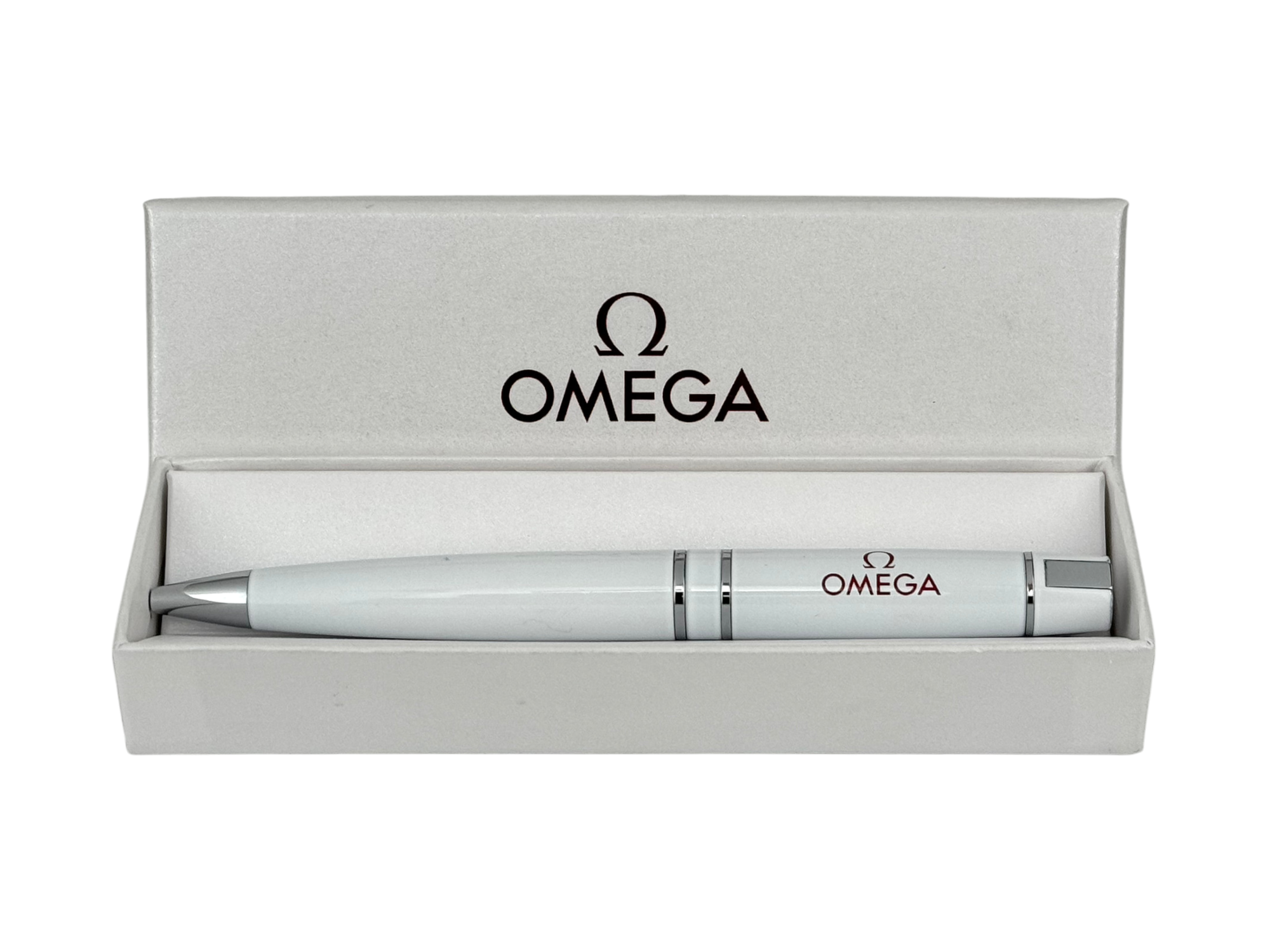 Omega Kugelschreiber Kuli Stift Schreibstift Weiß pen ballpoint white 